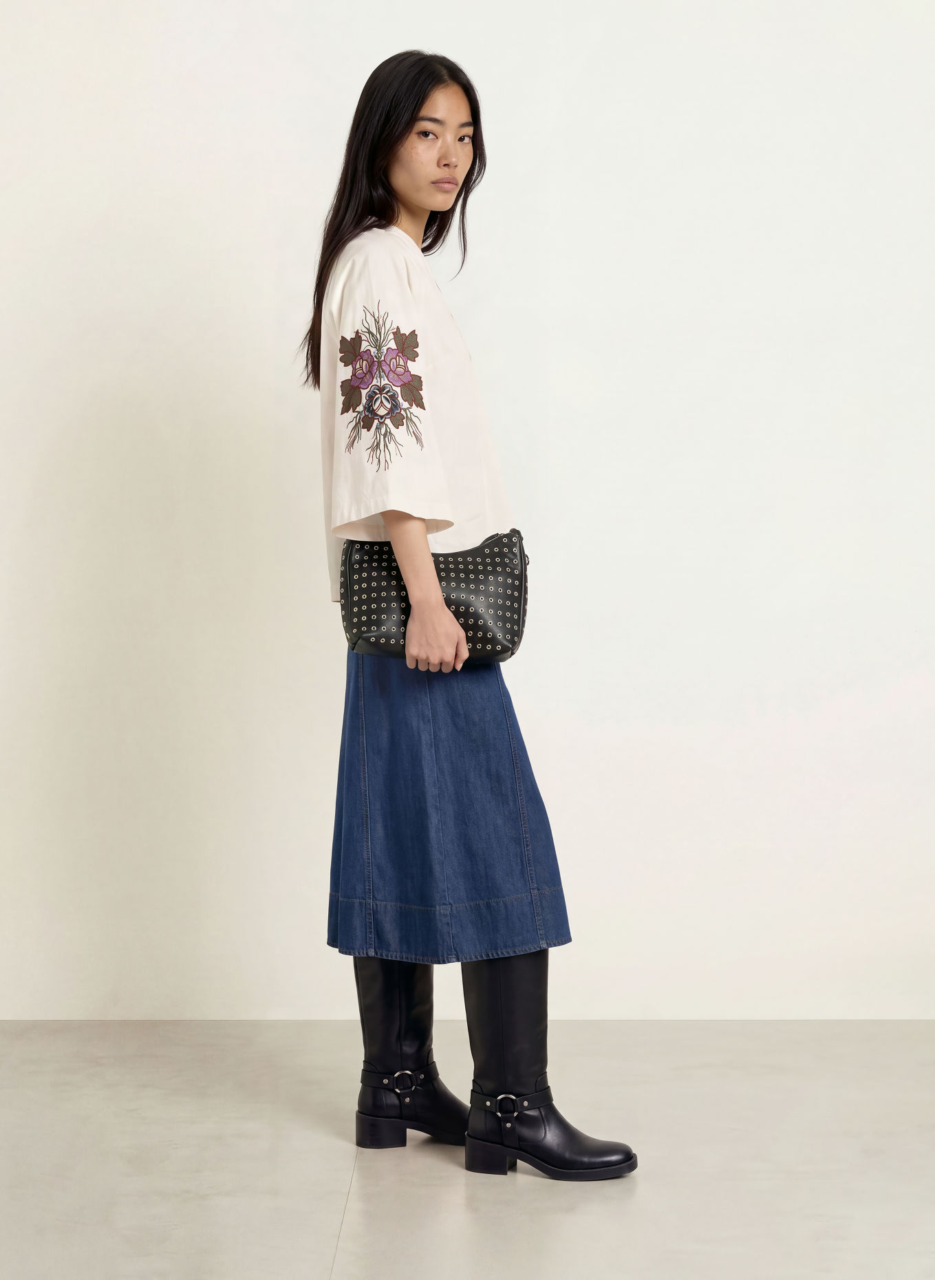 MOS MOSH MMALEYSA-blouseshirt met 3/4-mouwen: WIT / PAARS / GROEN