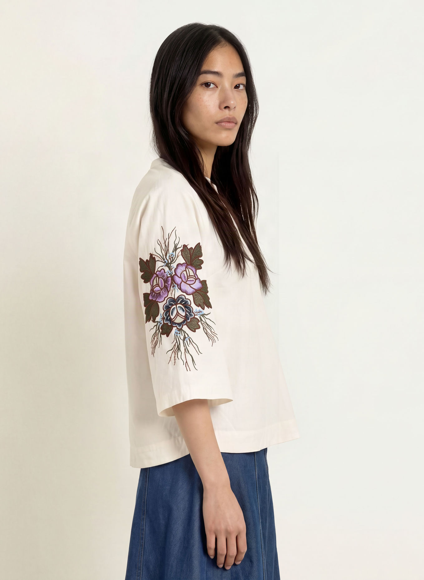 MOS MOSH MMALEYSA-blouseshirt met 3/4-mouwen: WIT / PAARS / GROEN