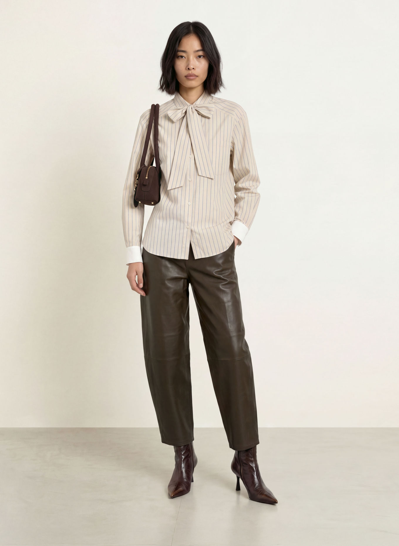 MOS MOSH MMBARREL Leather Pants: DARK BROWN