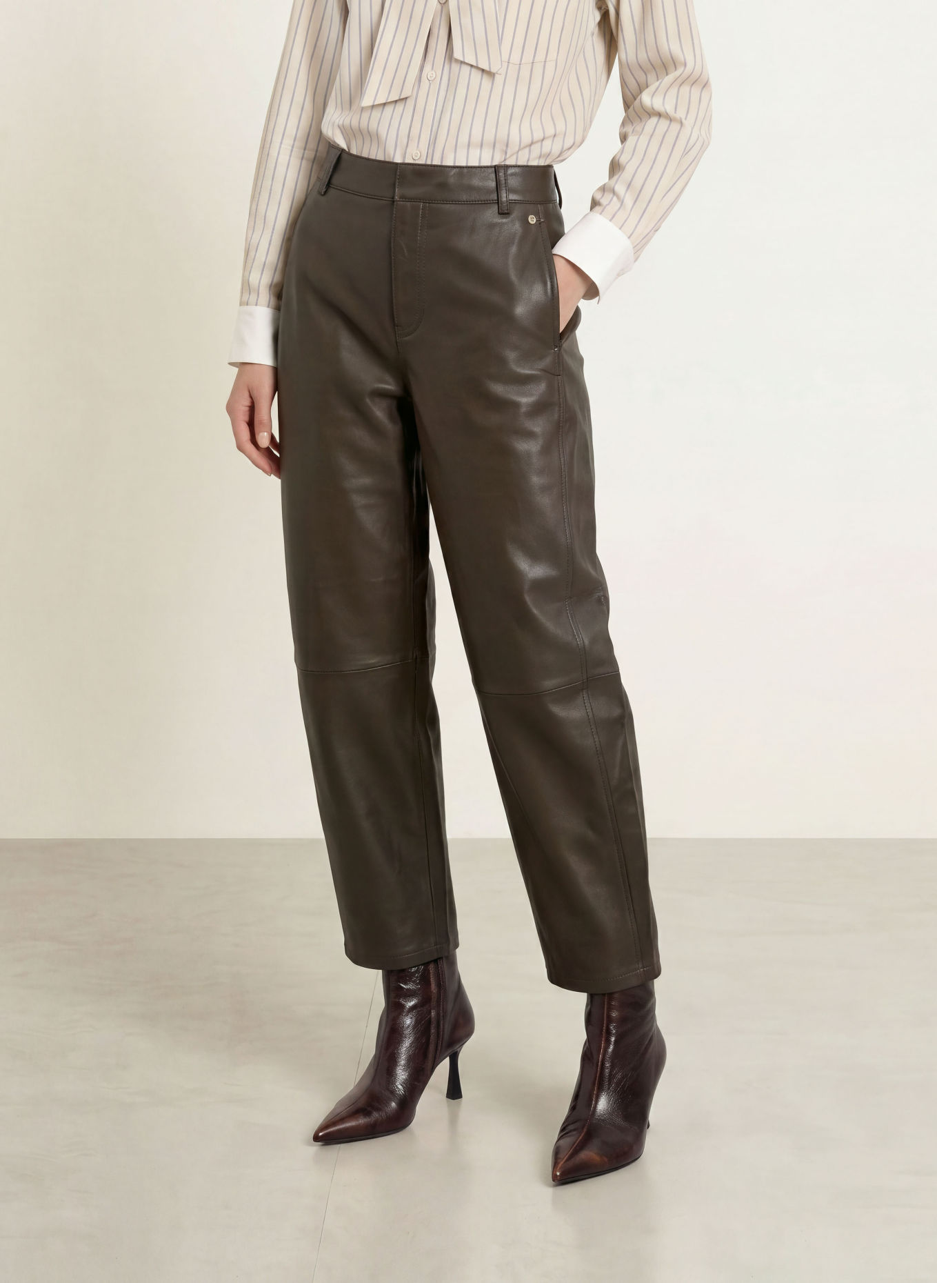 MOS MOSH MMBARREL Leather Pants: DARK BROWN