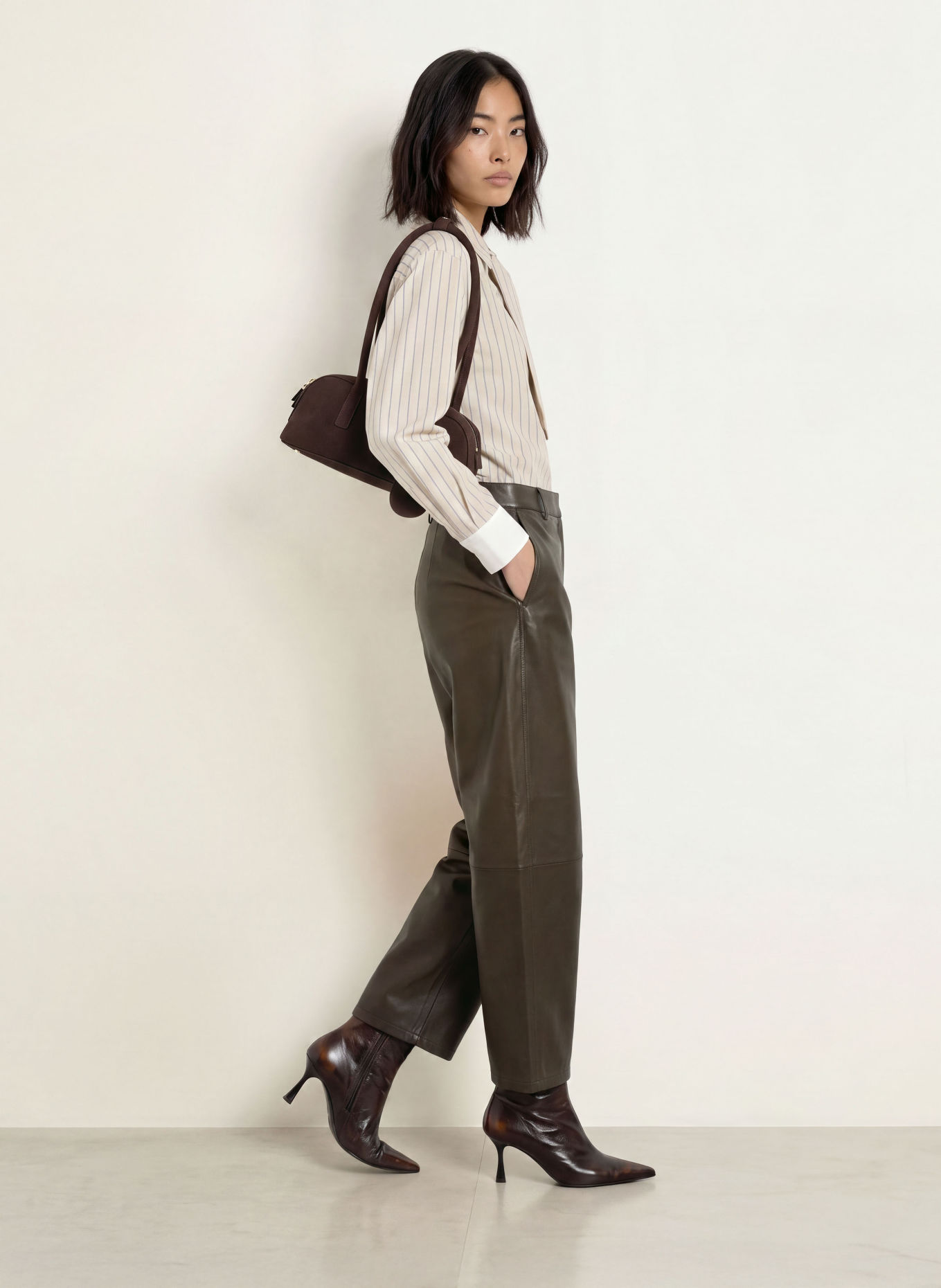 MOS MOSH MMBARREL Leather Pants: DARK BROWN