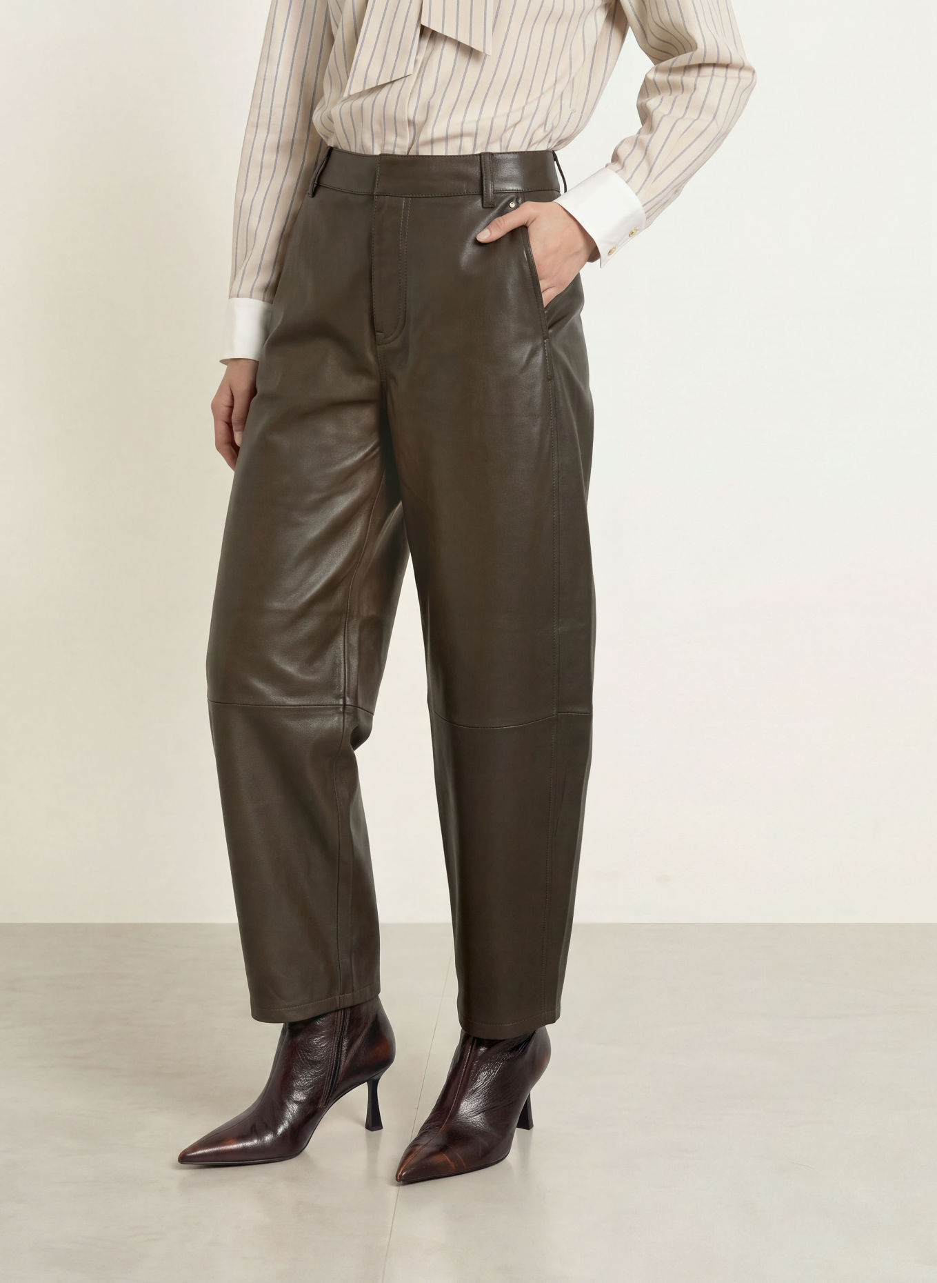 MOS MOSH MMBARREL Leather Pants: DARK BROWN