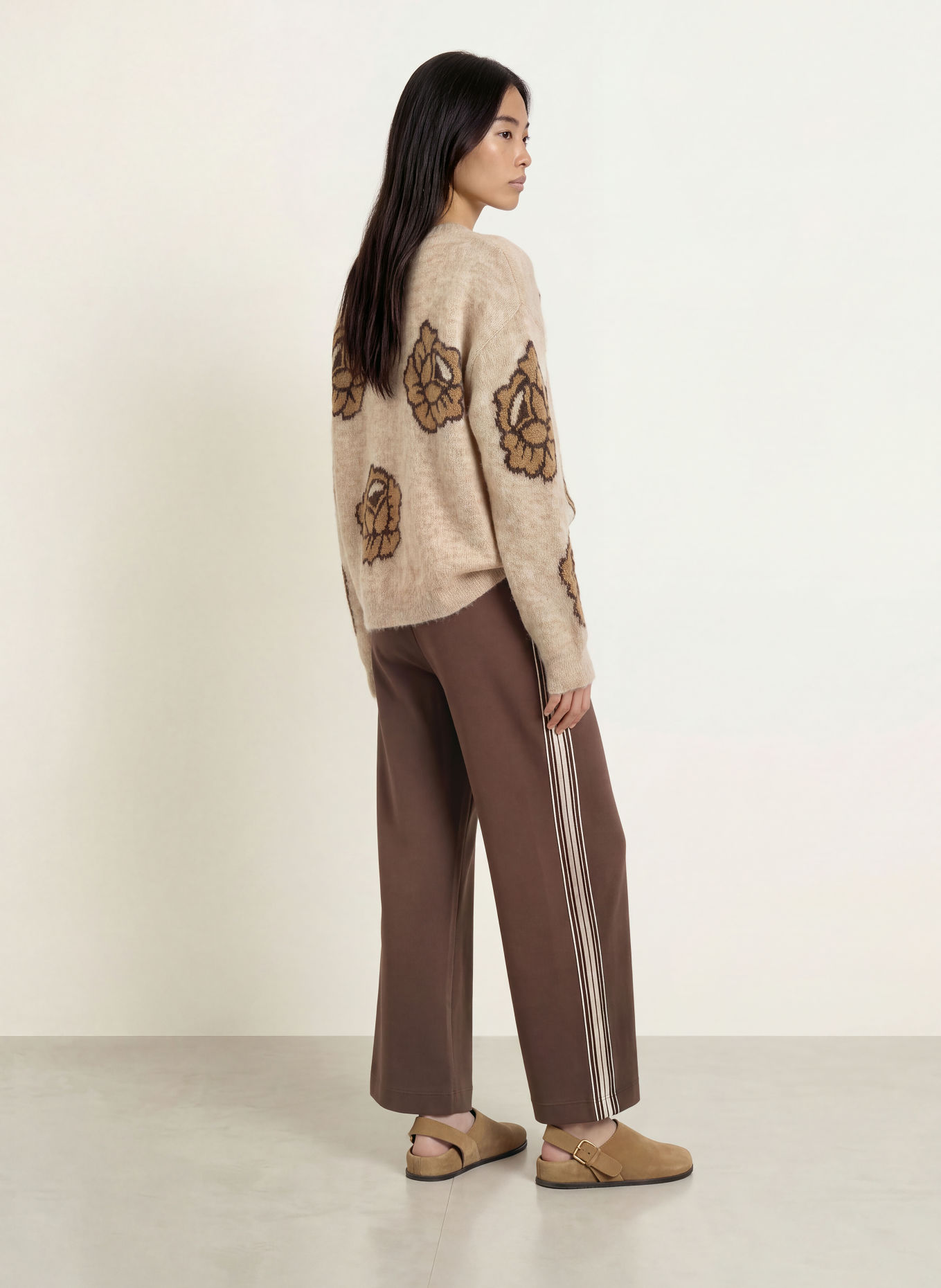 MOS MOSH MMARDIE-Sweatpant met galonstrepen: MARRON FONCÉ / LICHTBLAUW / WIT