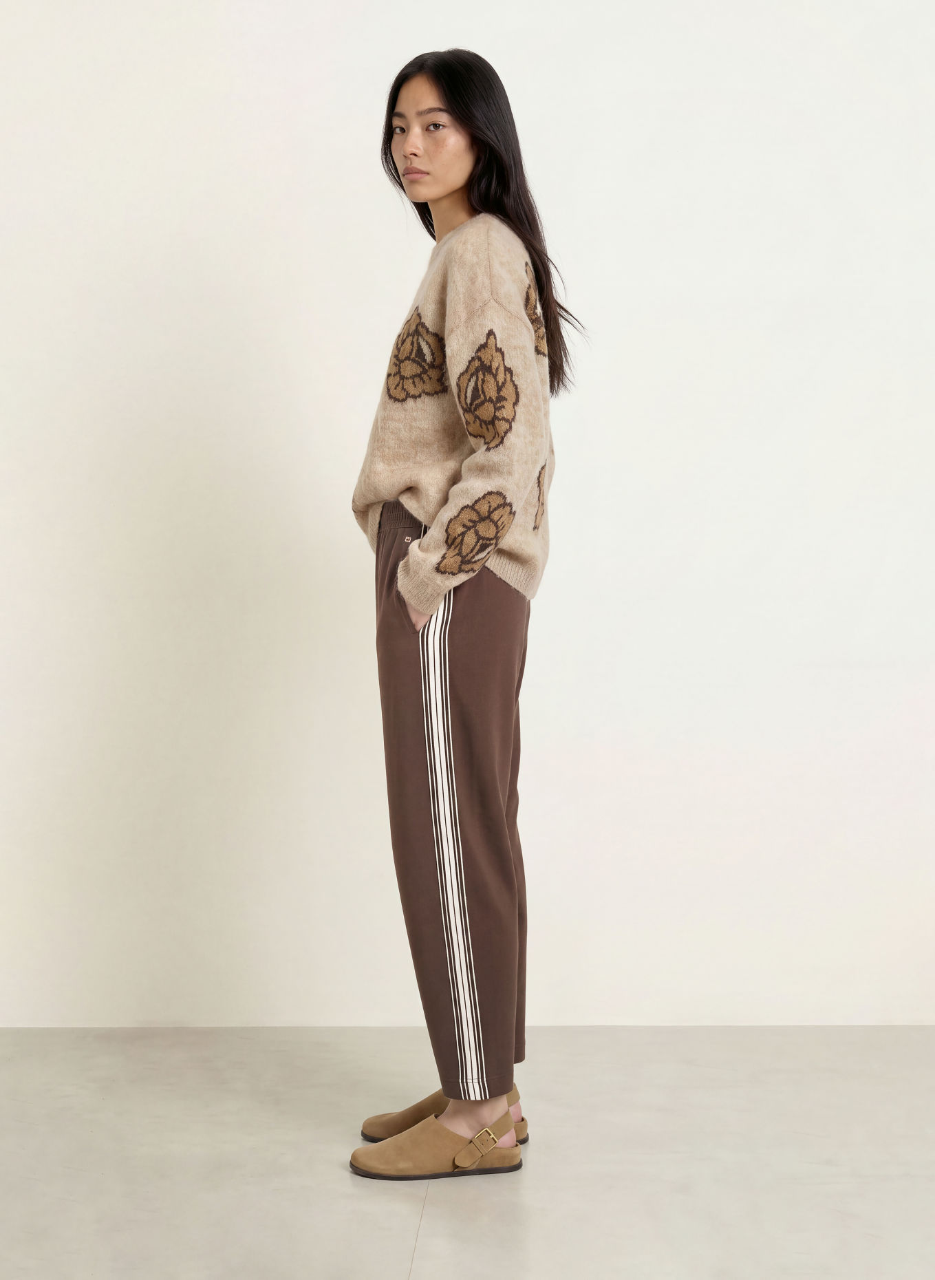 MOS MOSH MMARDIE-Sweatpant met galonstrepen: MARRON FONCÉ / LICHTBLAUW / WIT
