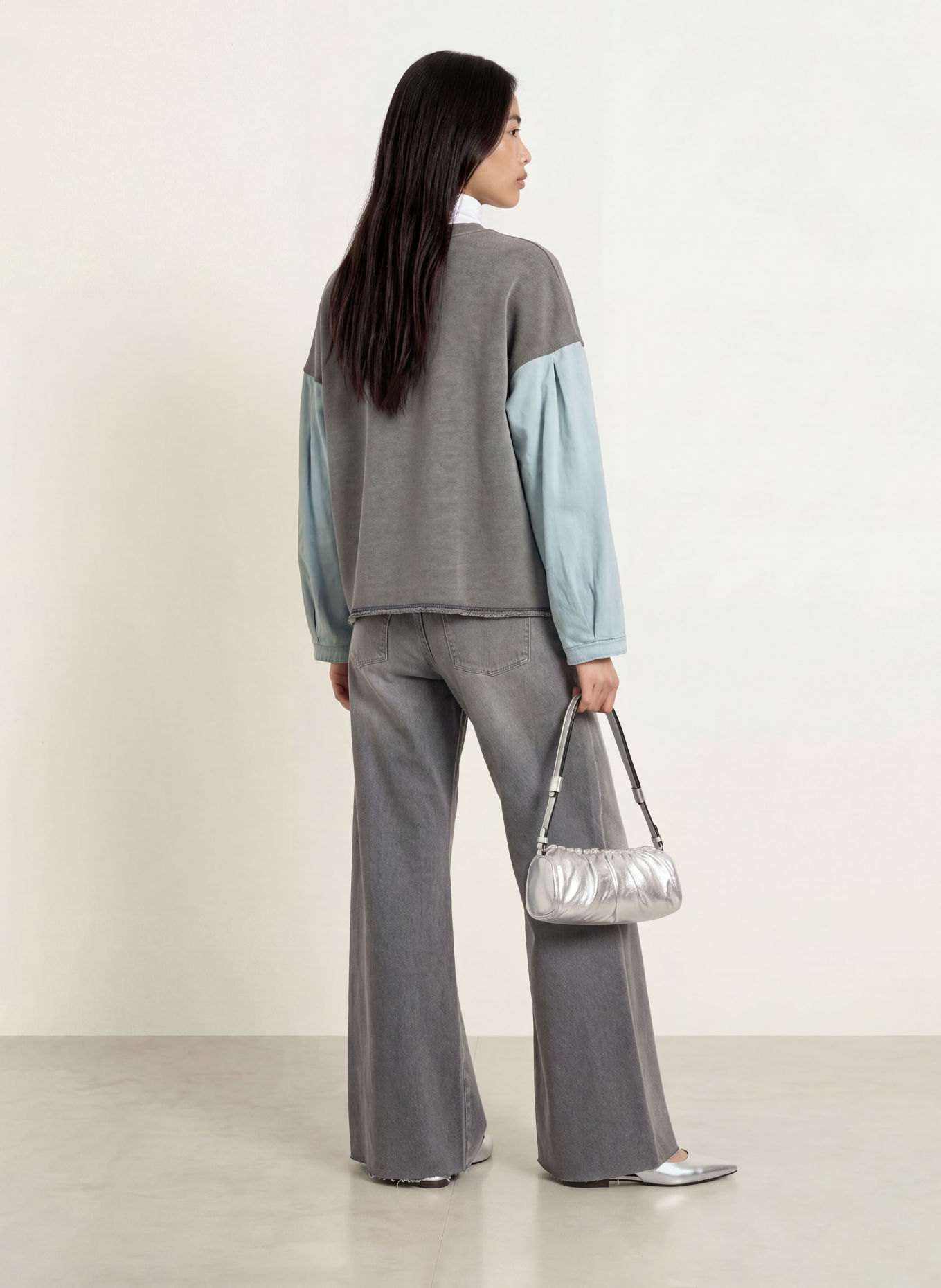 yippie hippie Sweatshirt van gemengde stoffen: GRIJS / NEONGEEL / LICHTBLAUW