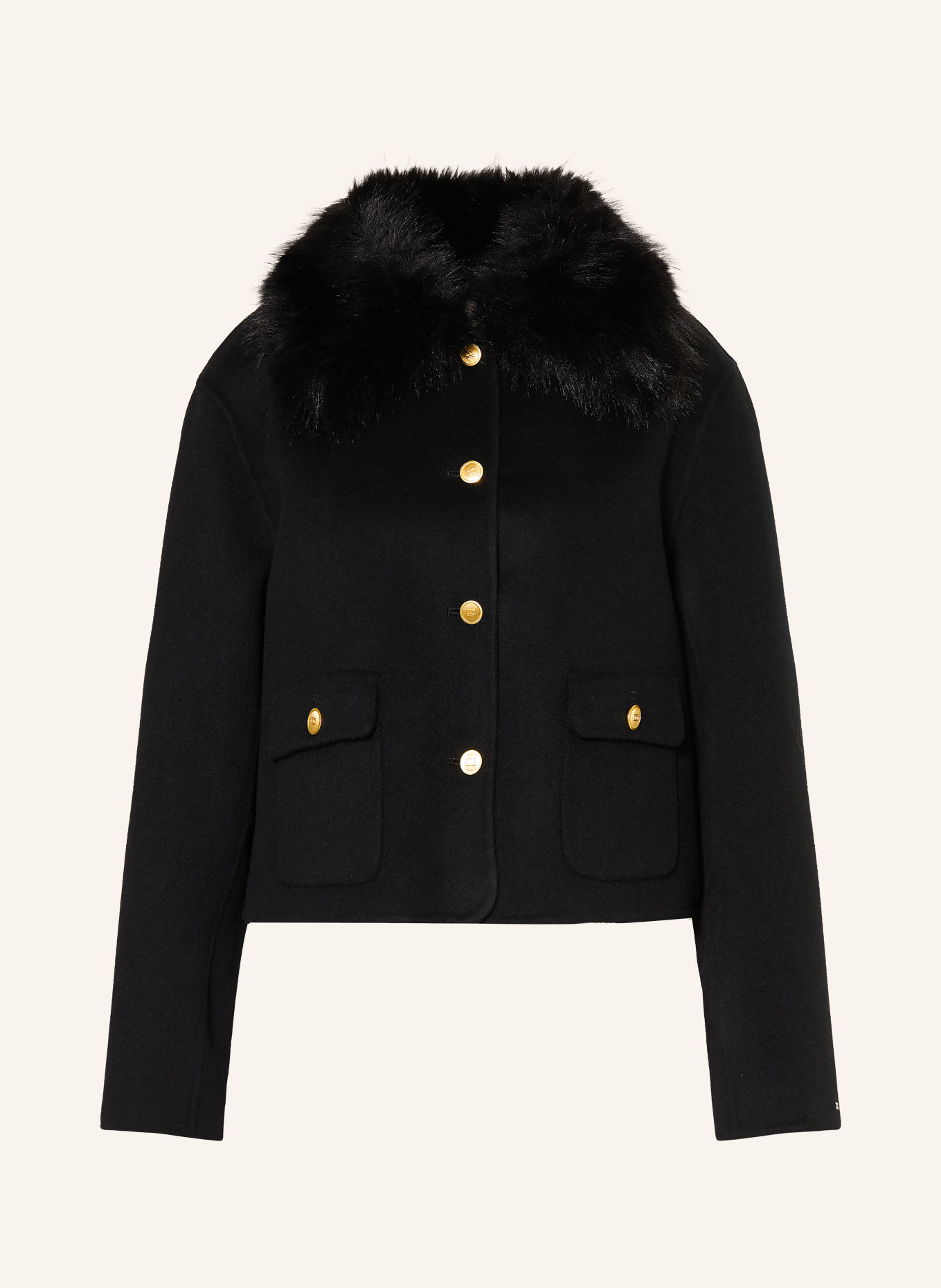 TOMMY HILFIGER Blazer met afneembare kraag van imitatiebont: ZWART