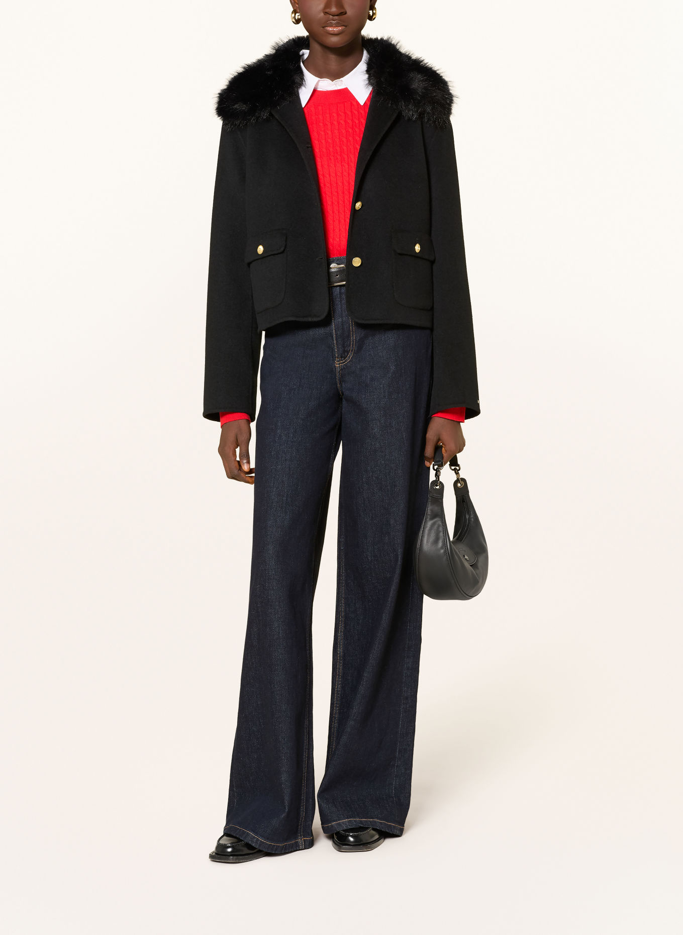 TOMMY HILFIGER Blazer met afneembare kraag van imitatiebont: ZWART