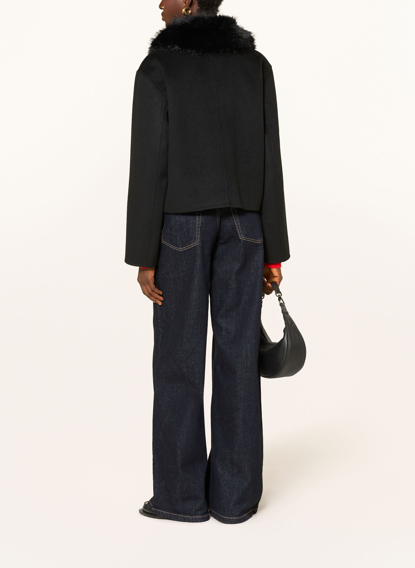 TOMMY HILFIGER Blazer met afneembare kraag van imitatiebont: ZWART