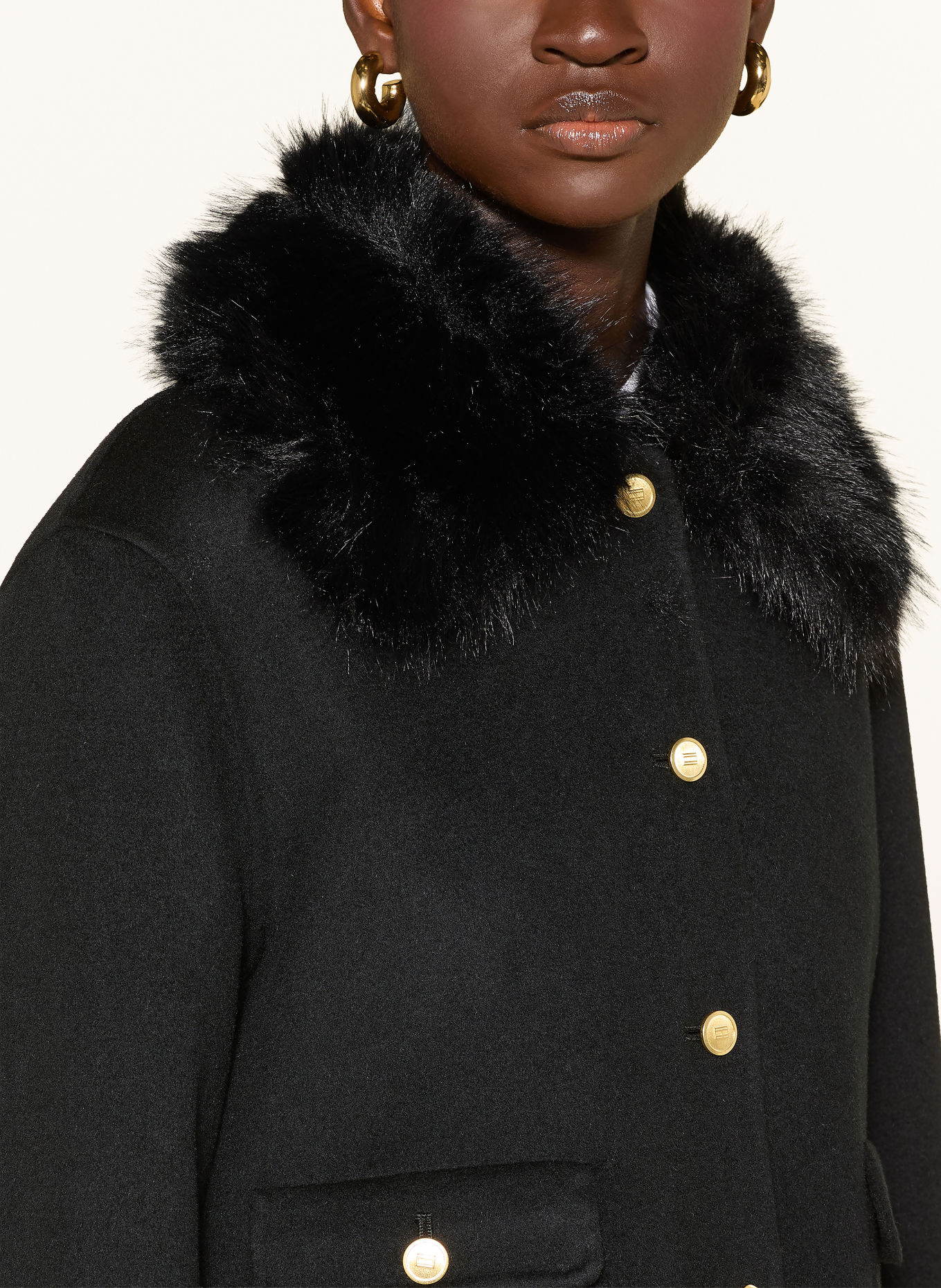 TOMMY HILFIGER Blazer met afneembare kraag van imitatiebont: ZWART