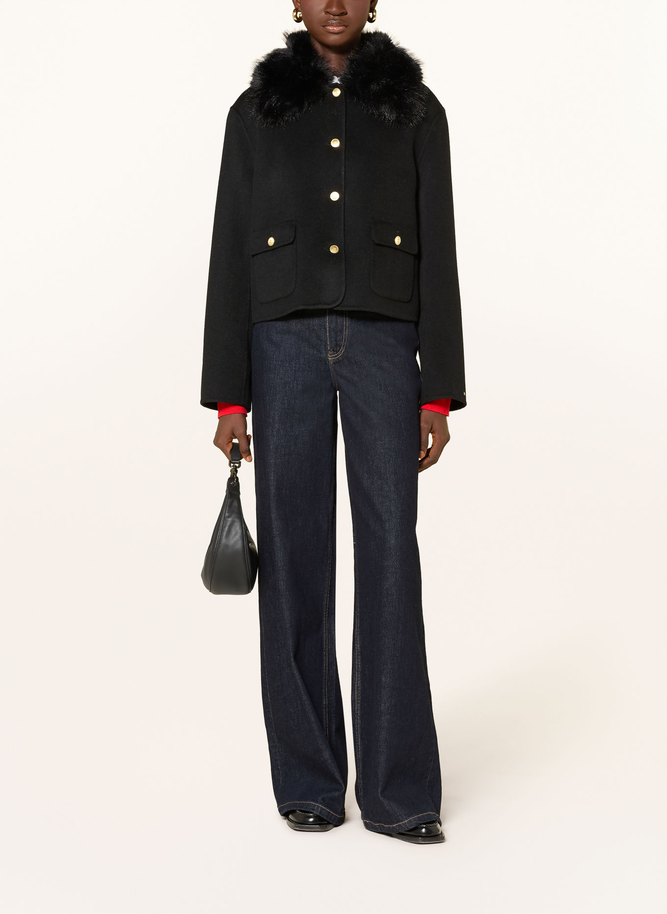 TOMMY HILFIGER Blazer met afneembare kraag van imitatiebont: ZWART