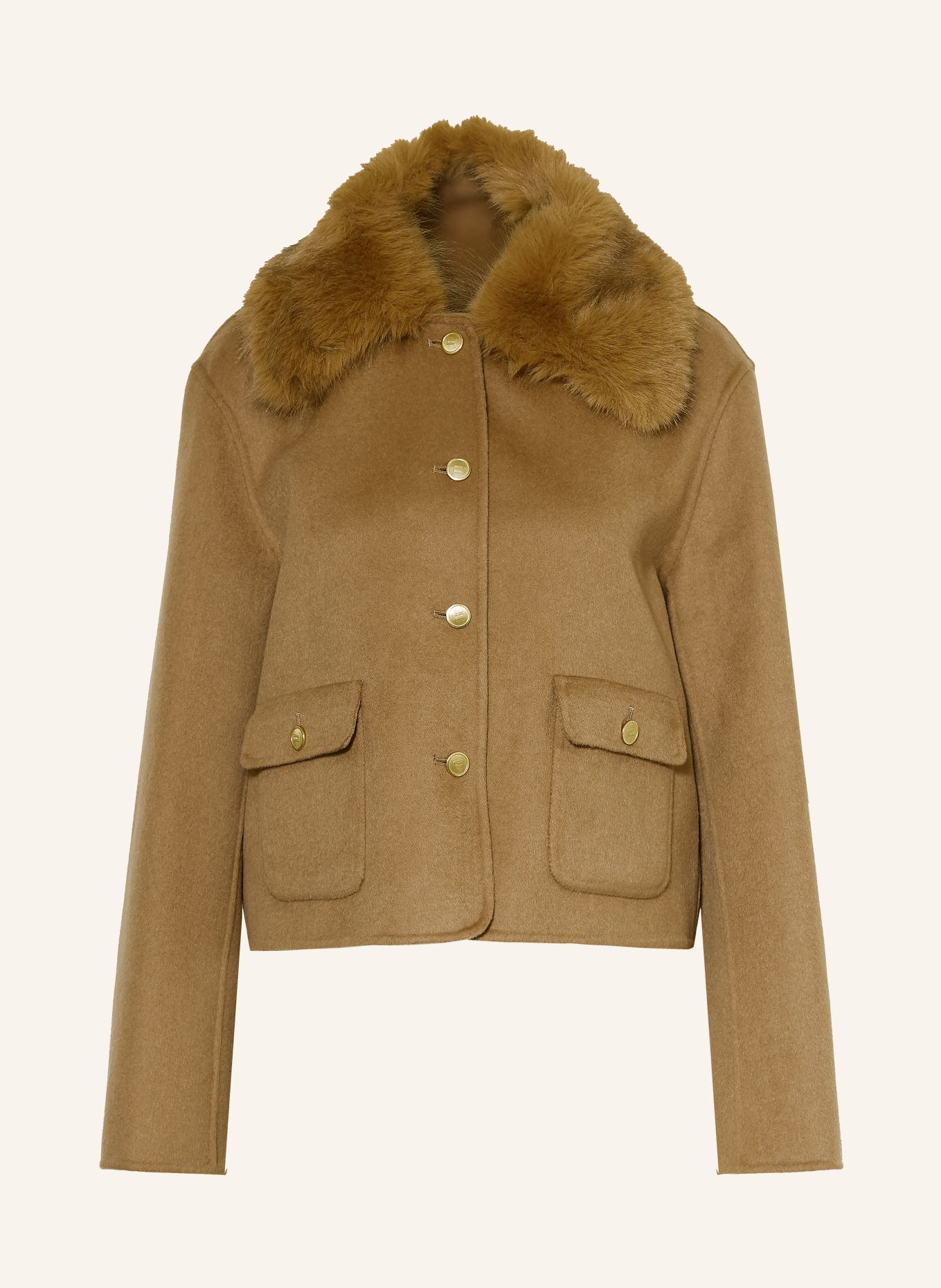 TOMMY HILFIGER Kurtka pudełkowa z odpinanym kołnierzem ze sztucznego futra: CAMELOWY