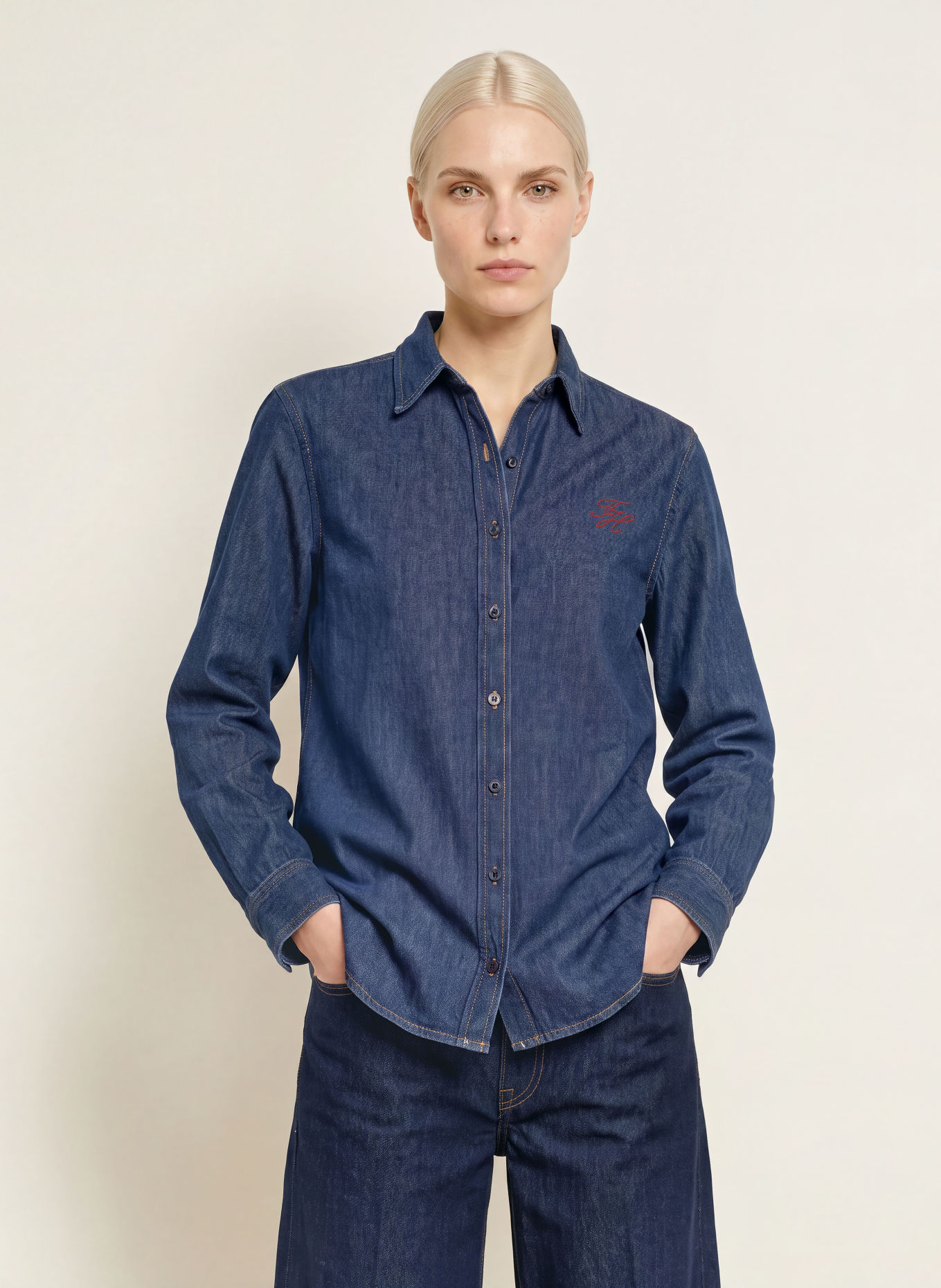 TOMMY HILFIGER Denimblouse: DONKERBLAUW