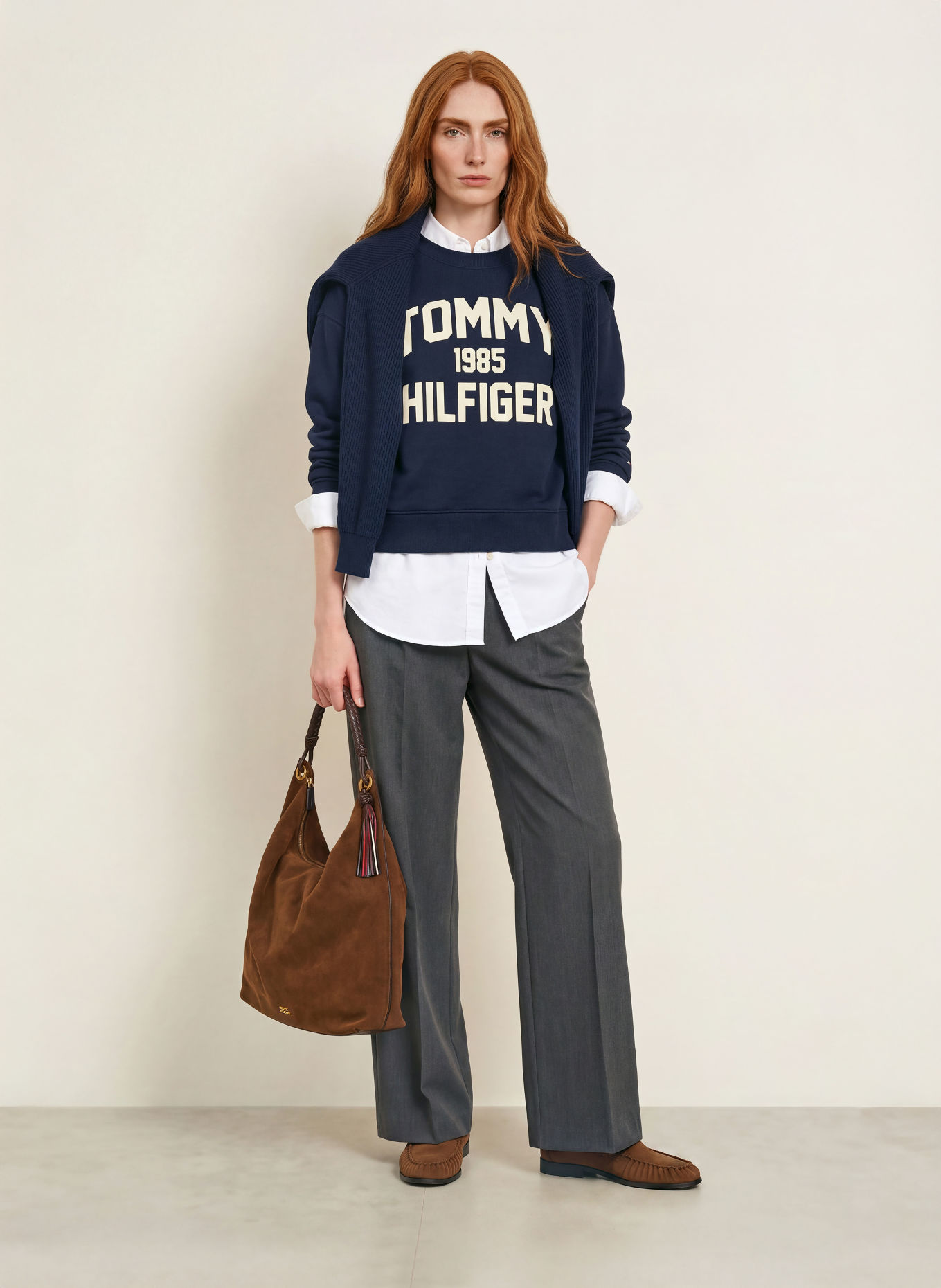 TOMMY HILFIGER Wide-leg trousers: DARK GRAY