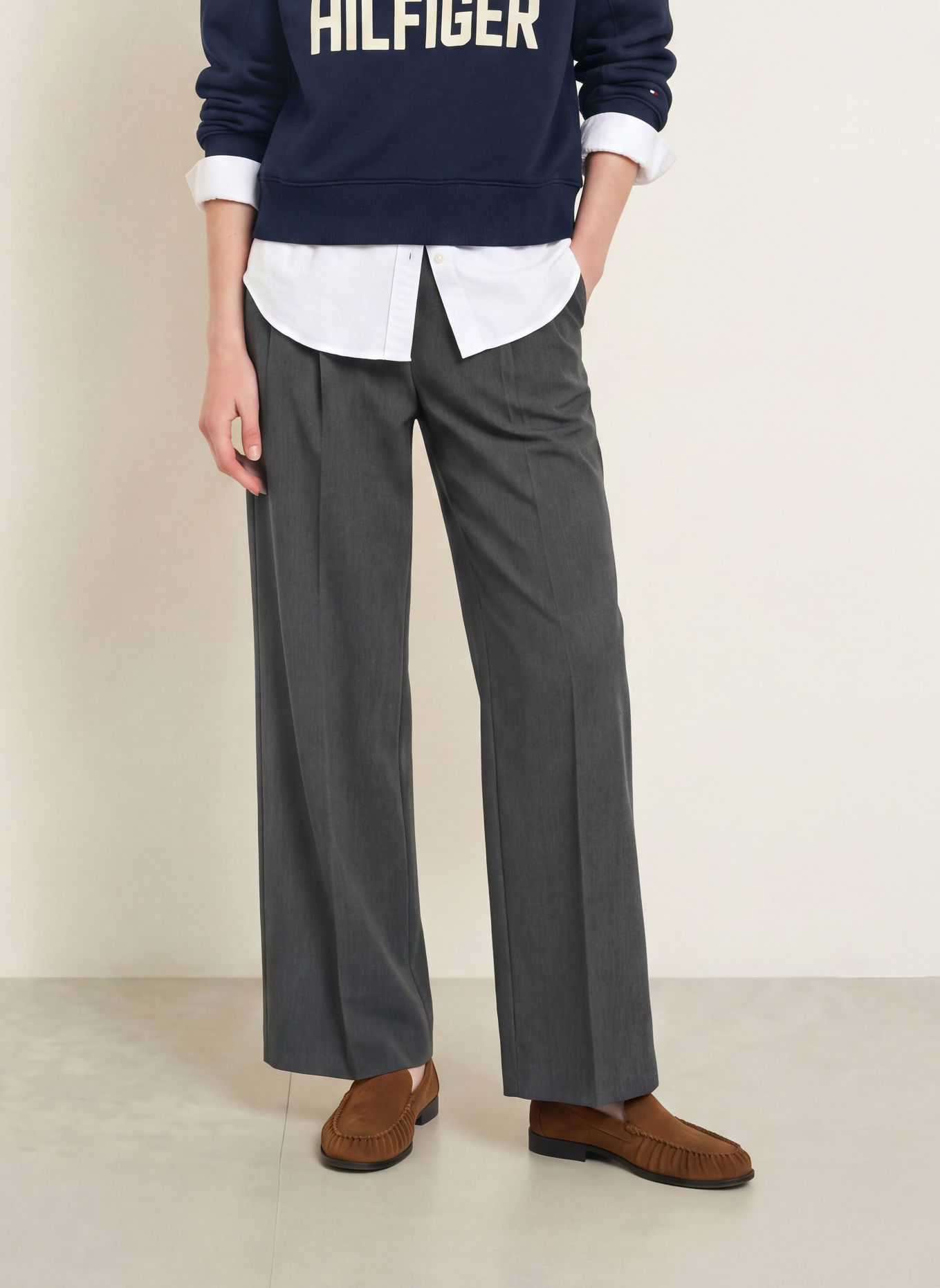 TOMMY HILFIGER Wide-leg trousers: DARK GRAY
