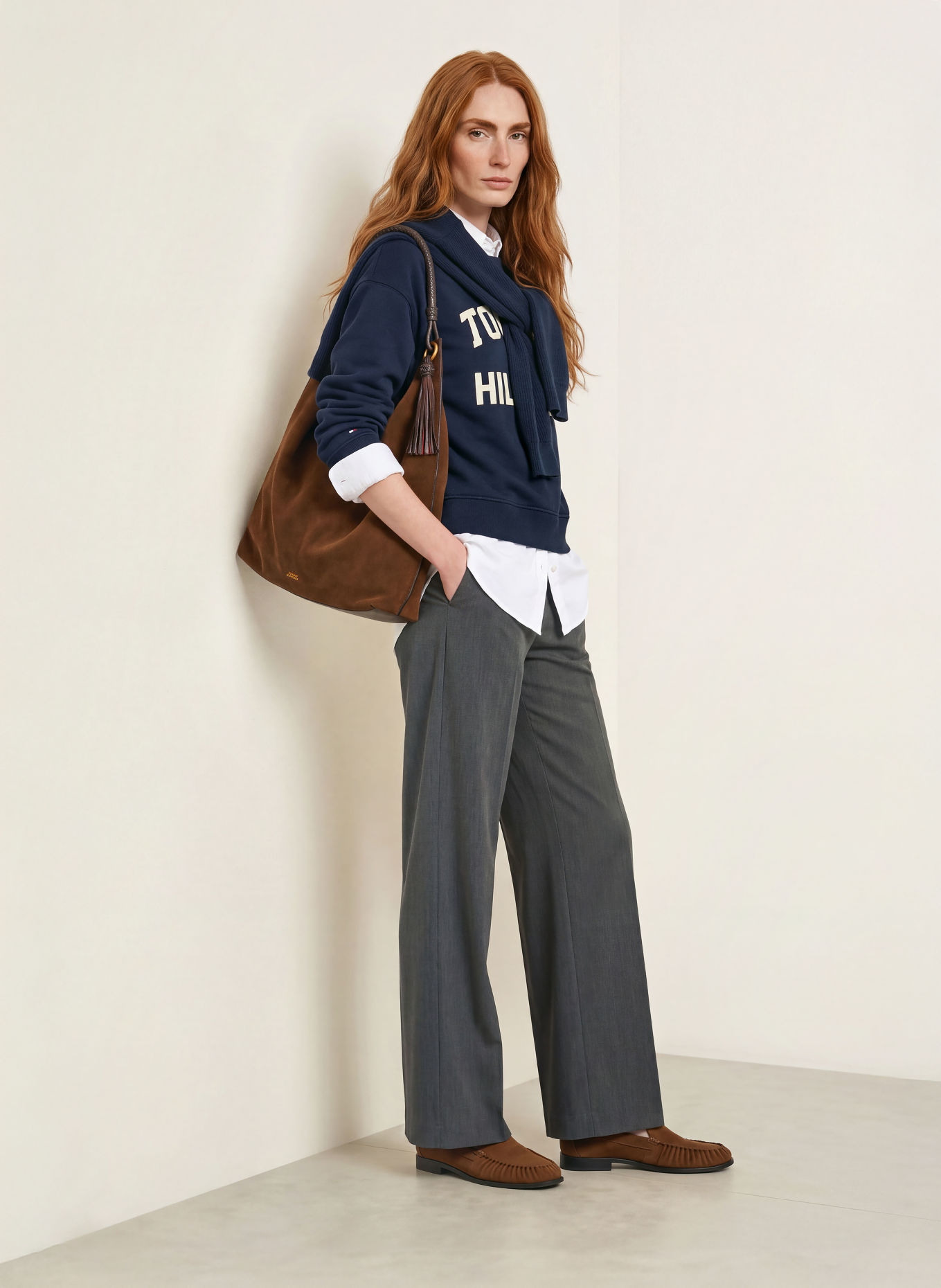 TOMMY HILFIGER Wide-leg trousers: DARK GRAY