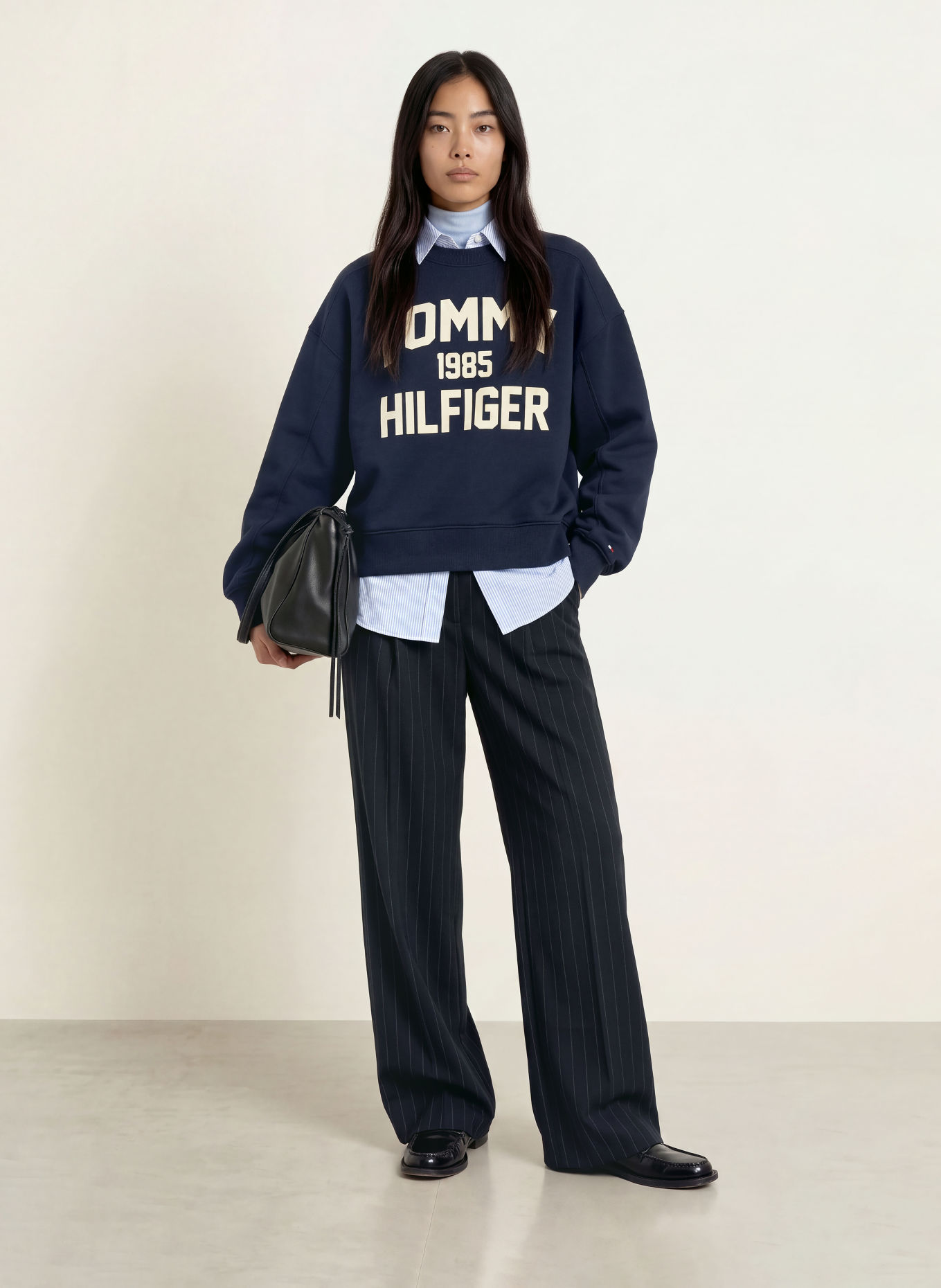 TOMMY HILFIGER Marlene-broek: DONKERBLAUW / GRIJS