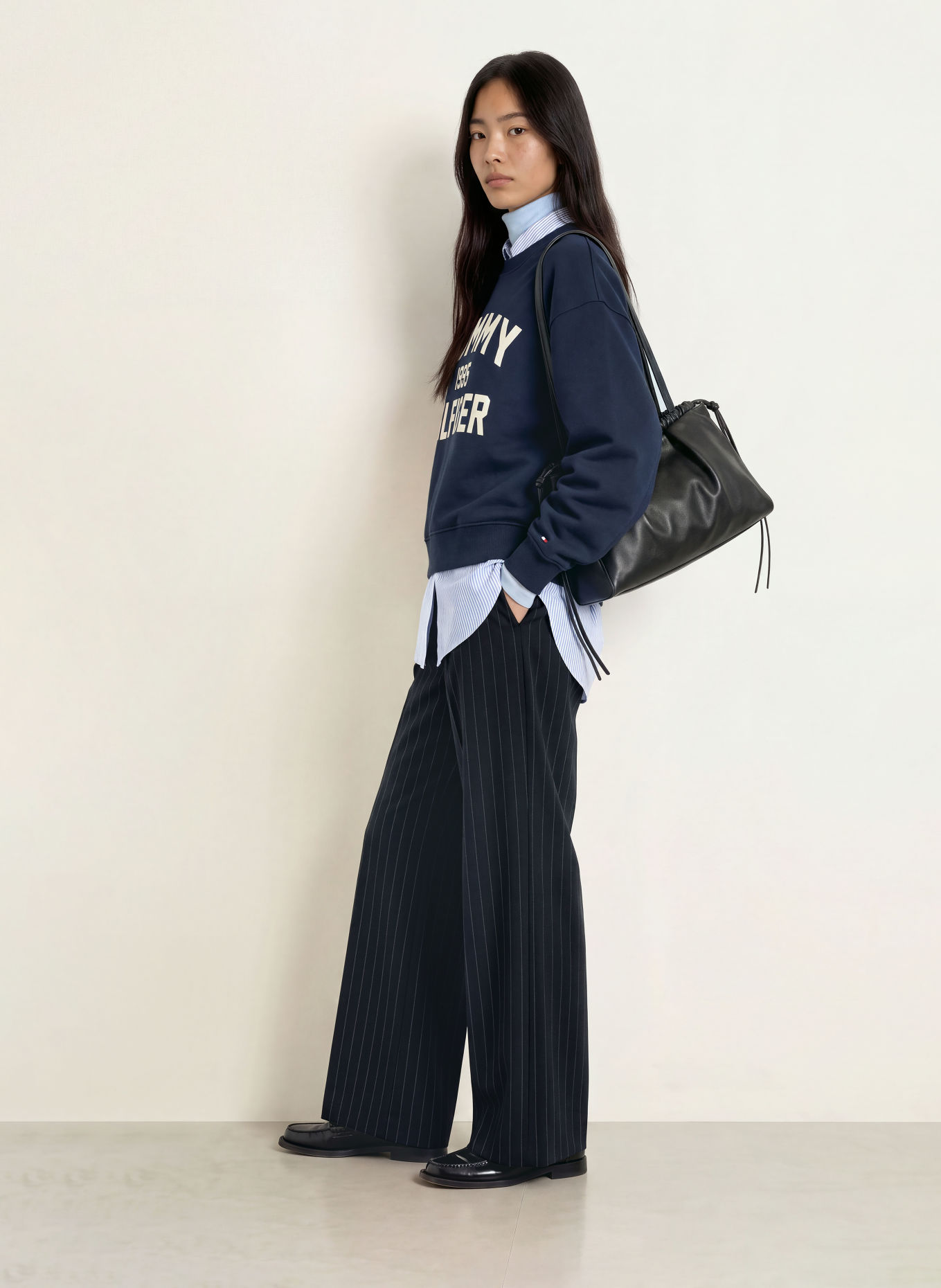 TOMMY HILFIGER Marlene-broek: DONKERBLAUW / GRIJS