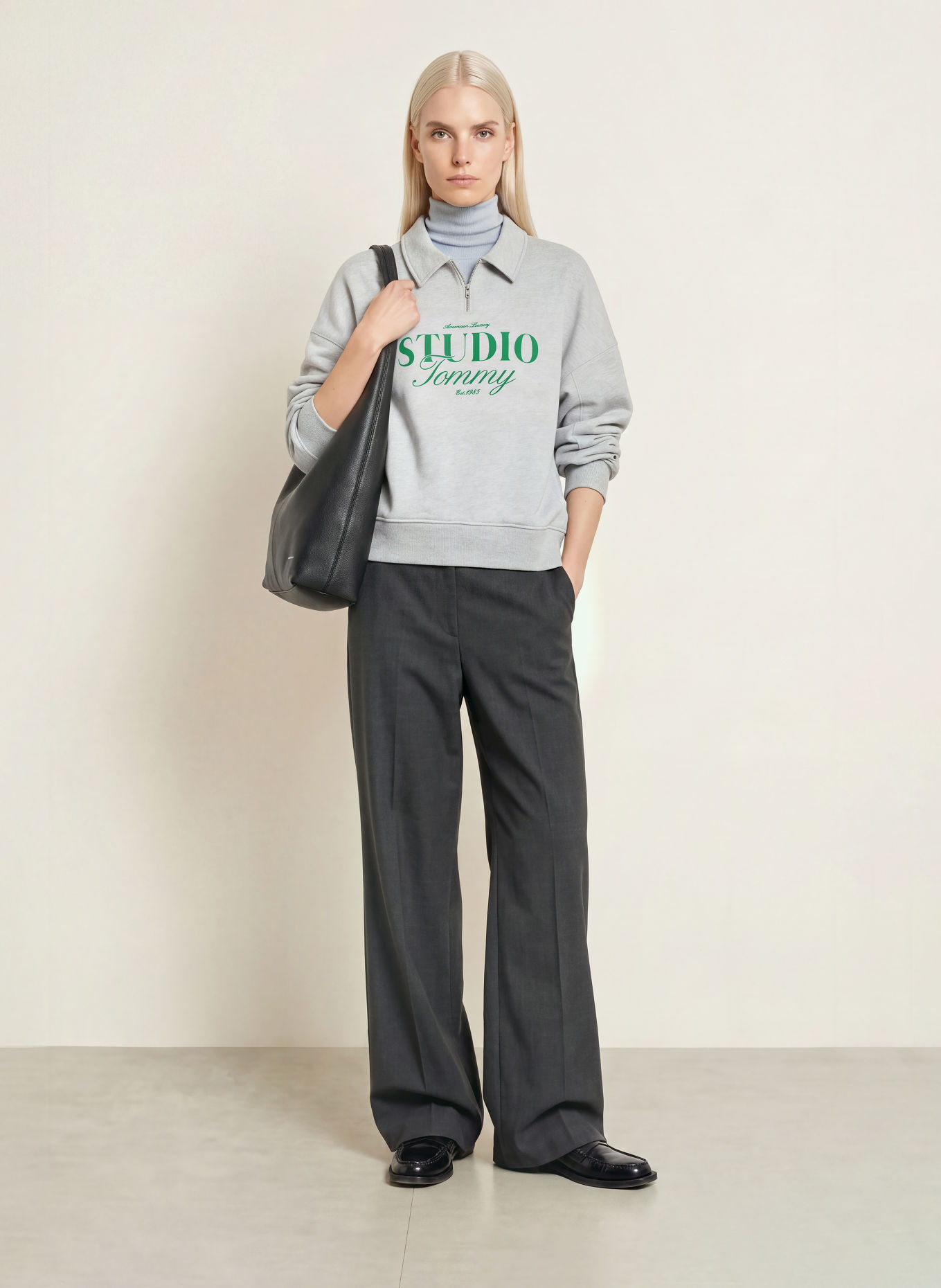 TOMMY HILFIGER Pantalon palazzo: GRIS FONCÉ
