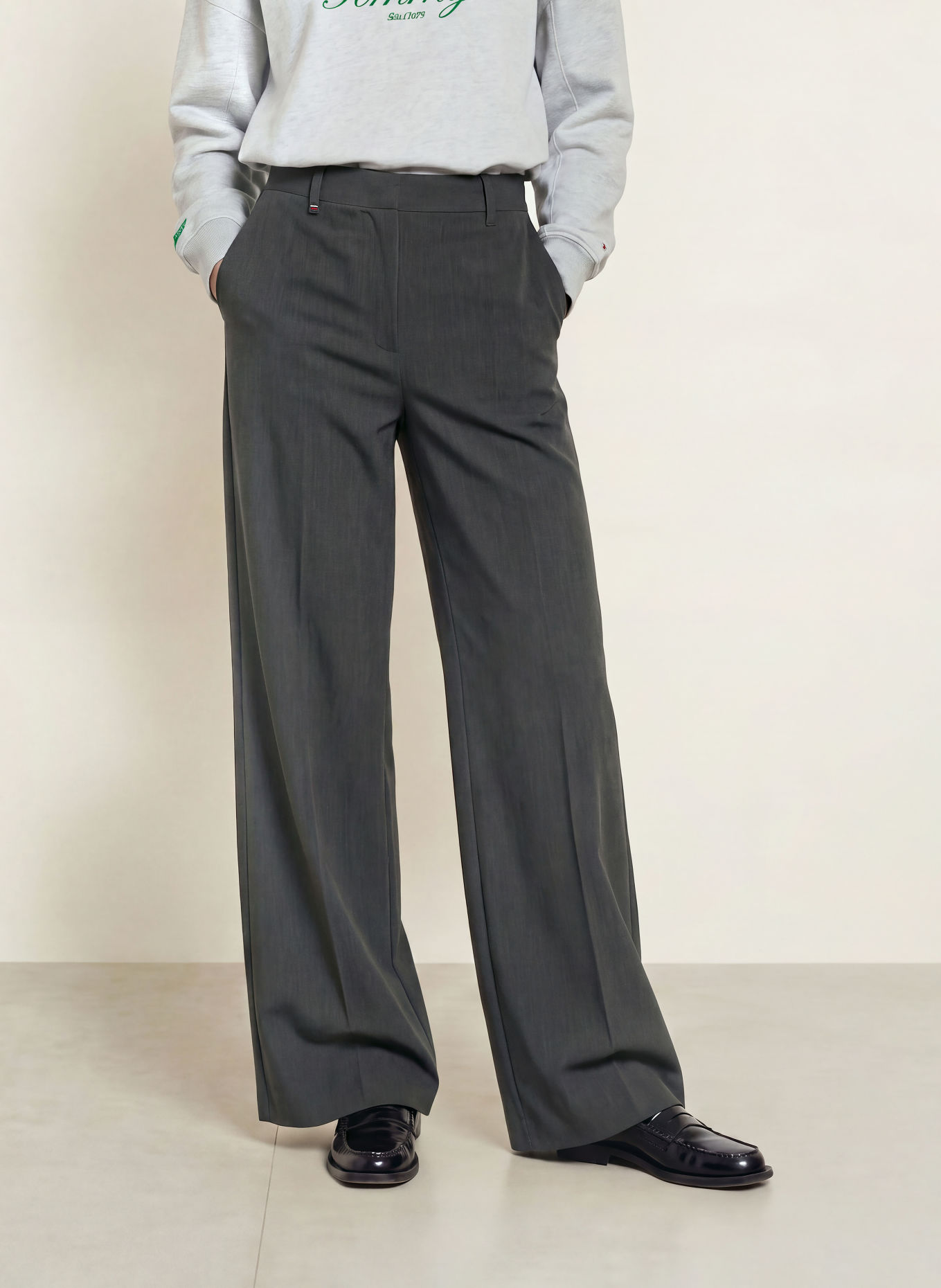 TOMMY HILFIGER Pantalon palazzo: GRIS FONCÉ