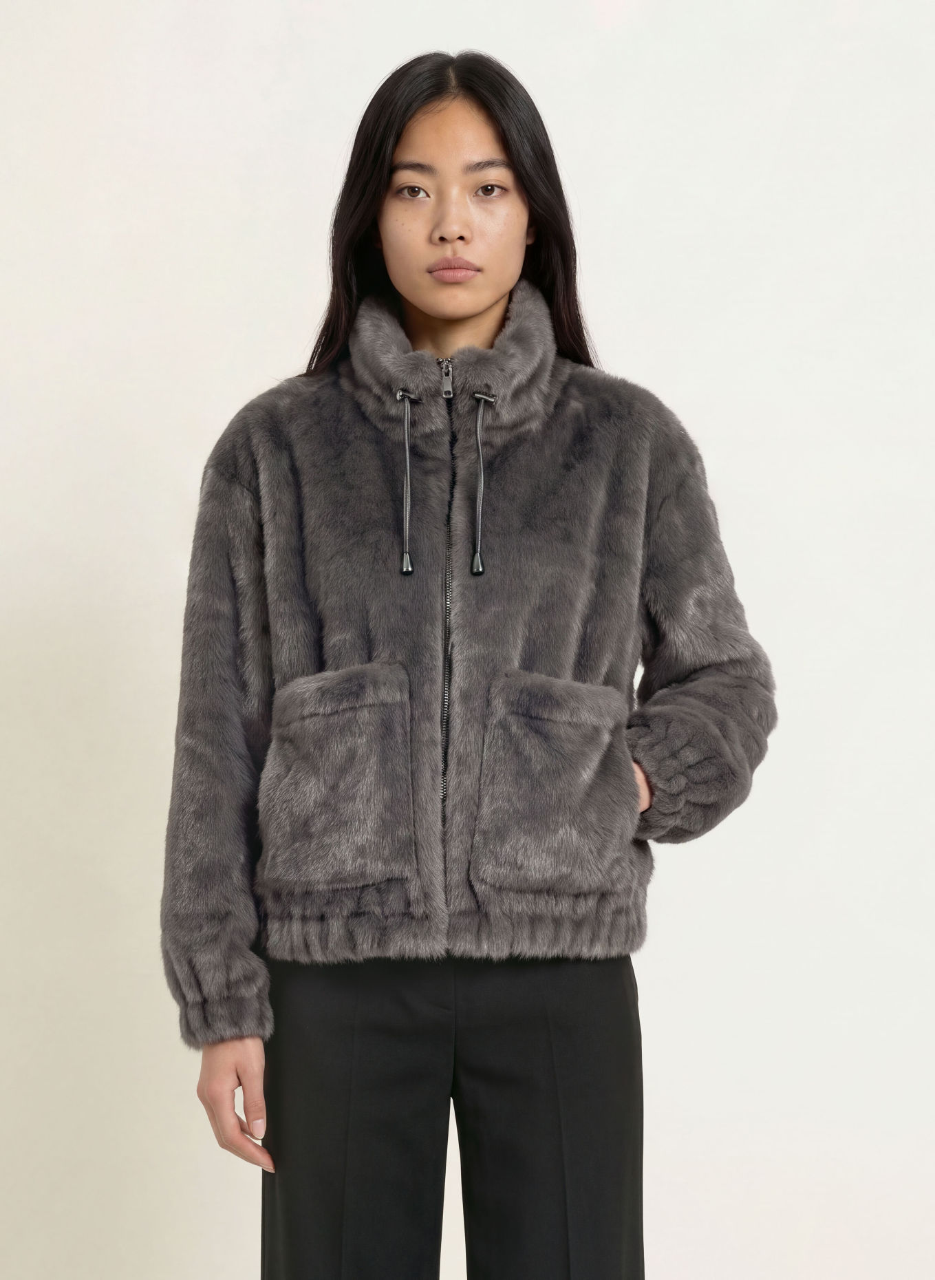 CATNOIR Kunstfell-Jacke: DUNKELGRAU