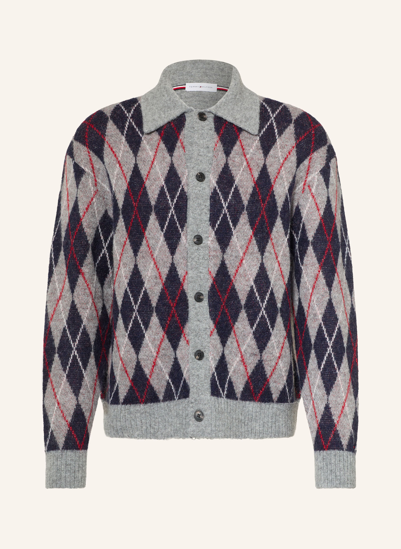 TOMMY HILFIGER Cardigan: GRAY / RED / DARK BLUE