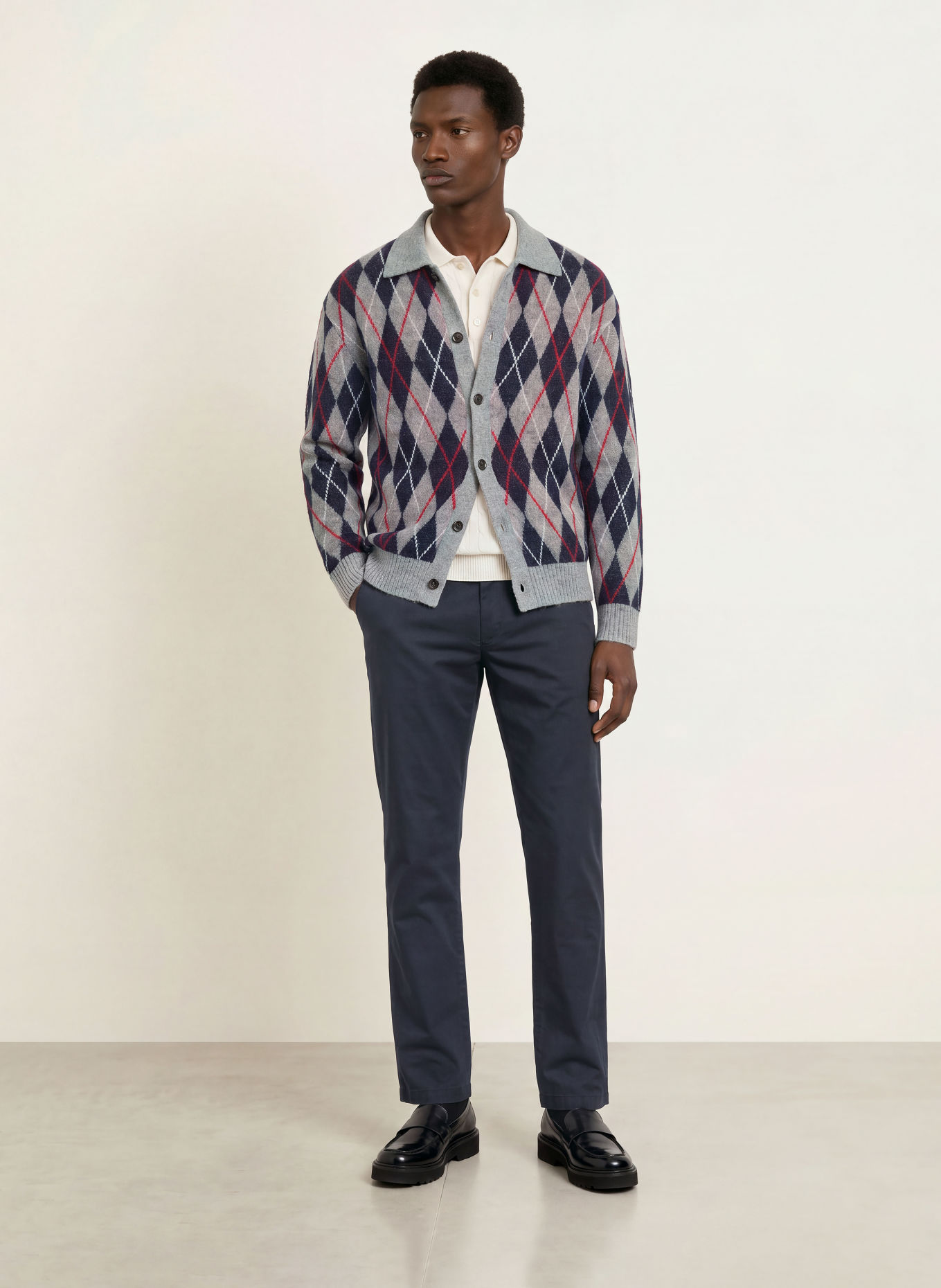 TOMMY HILFIGER Cardigan: GRAY / RED / DARK BLUE
