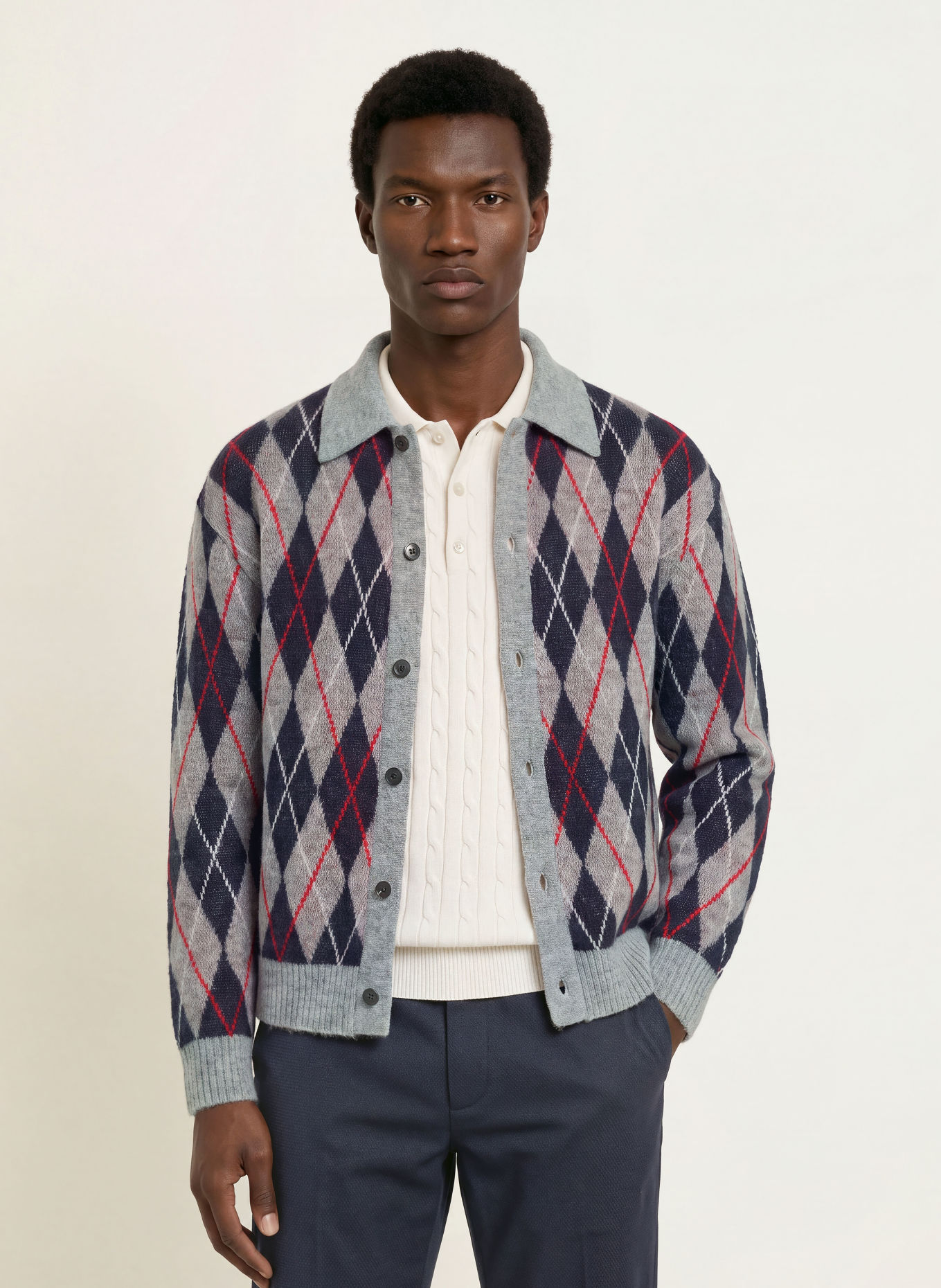 TOMMY HILFIGER Cardigan: GRAY / RED / DARK BLUE