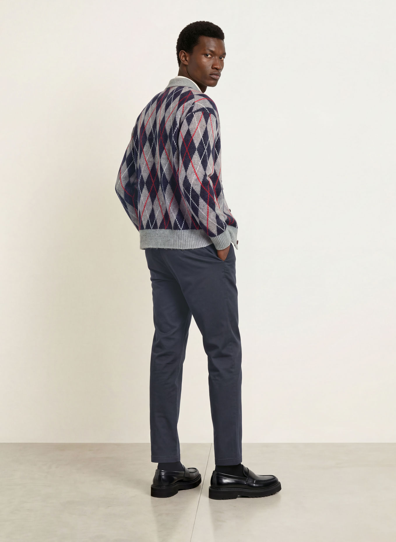TOMMY HILFIGER Cardigan: GRAY / RED / DARK BLUE