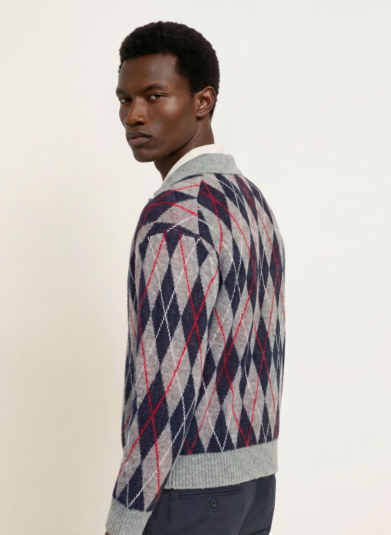 TOMMY HILFIGER Cardigan: GRAY / RED / DARK BLUE