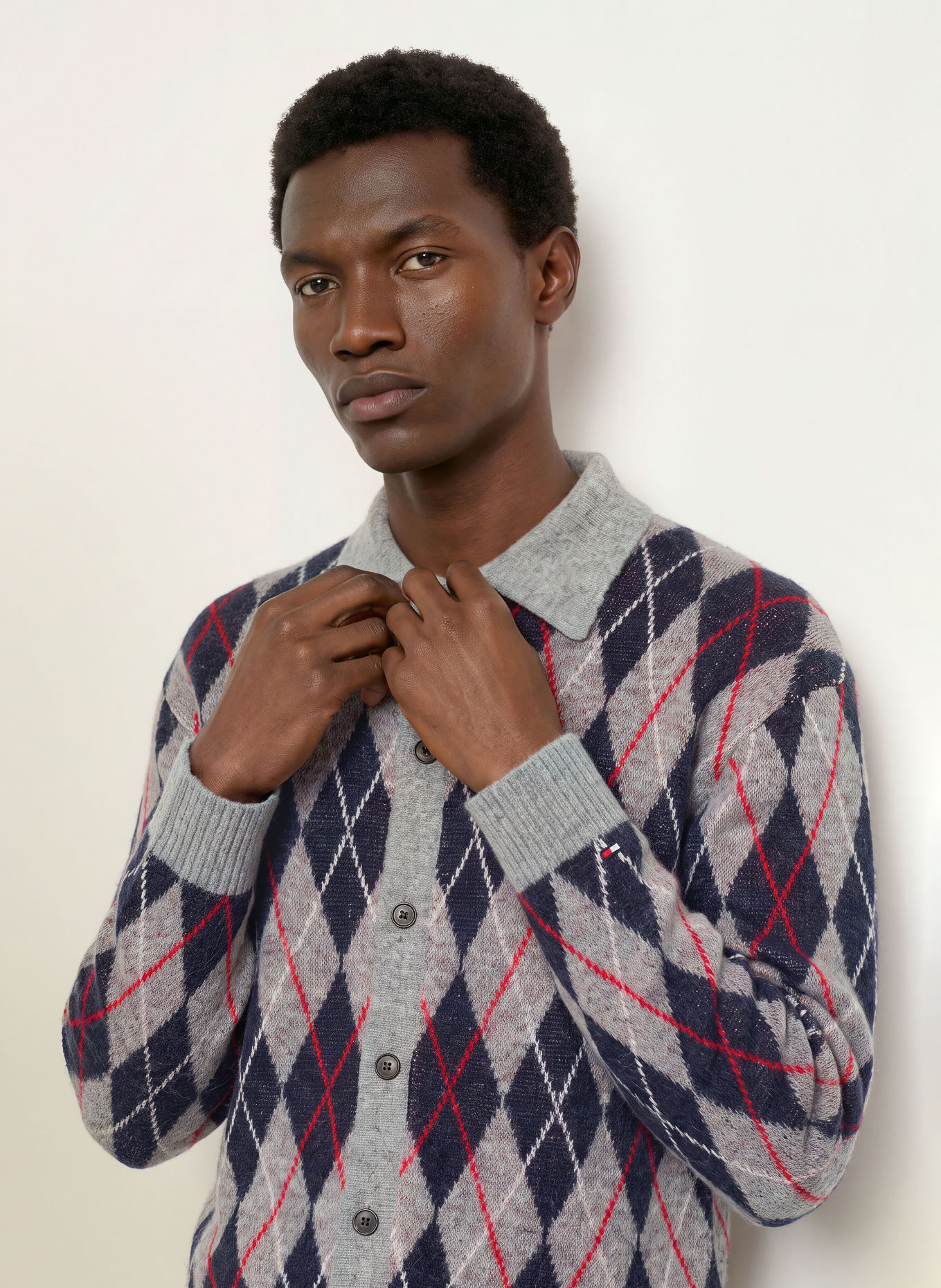 TOMMY HILFIGER Cardigan: GRAY / RED / DARK BLUE