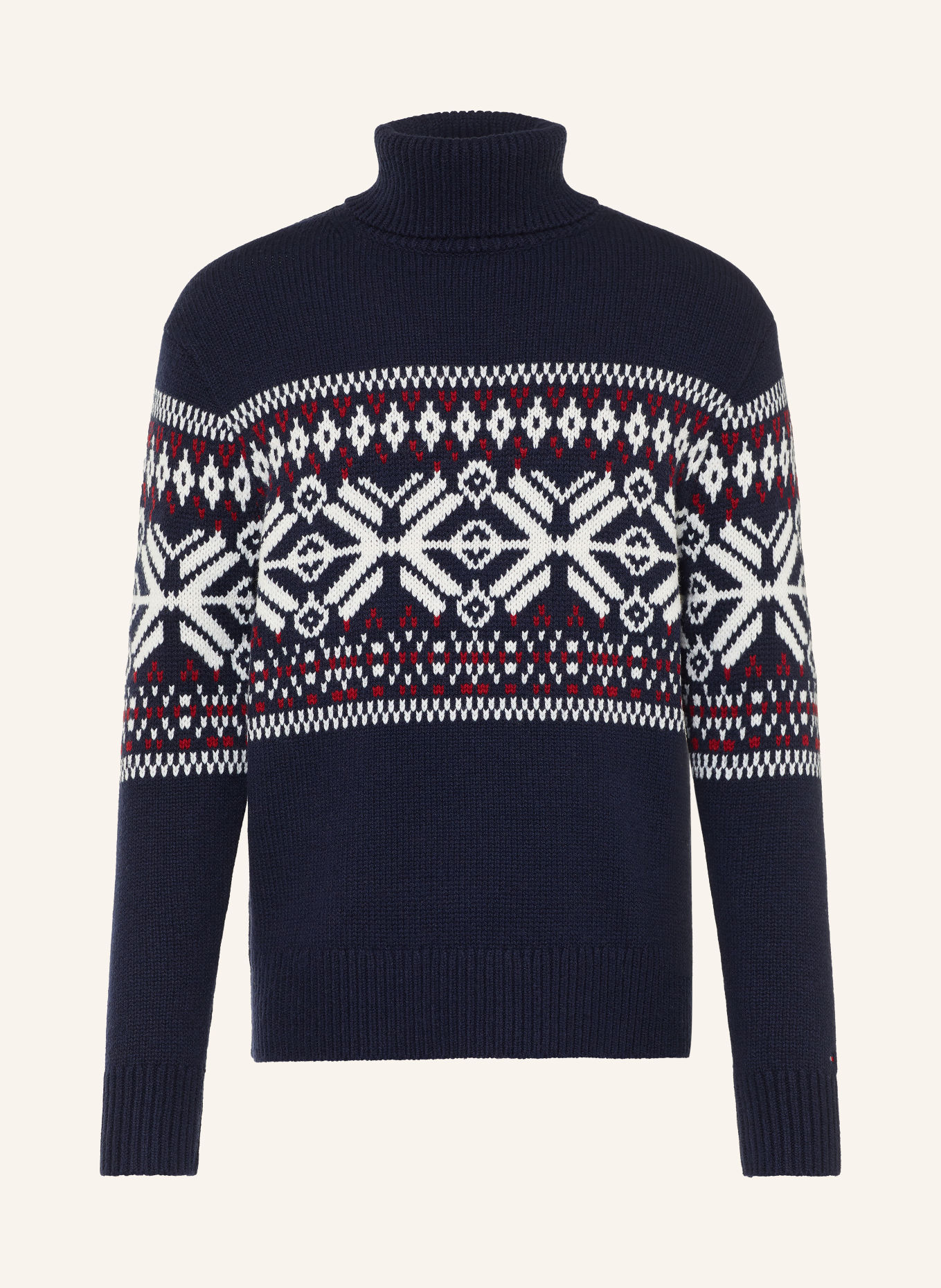 TOMMY HILFIGER Rullekravepullover: MØRKEBLÅ / ECRU / MØRKERØD