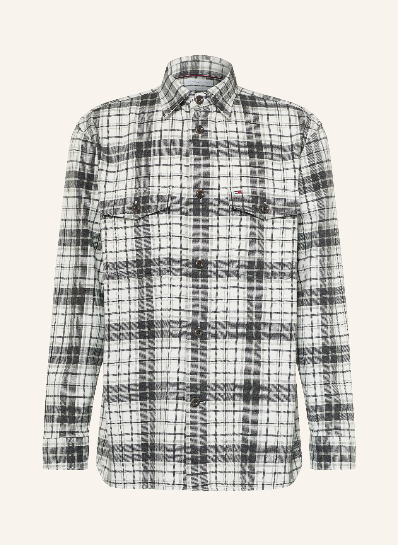 TOMMY HILFIGER Classic Fit Flannel Shirt: WHITE / DARK GRAY / GRAY