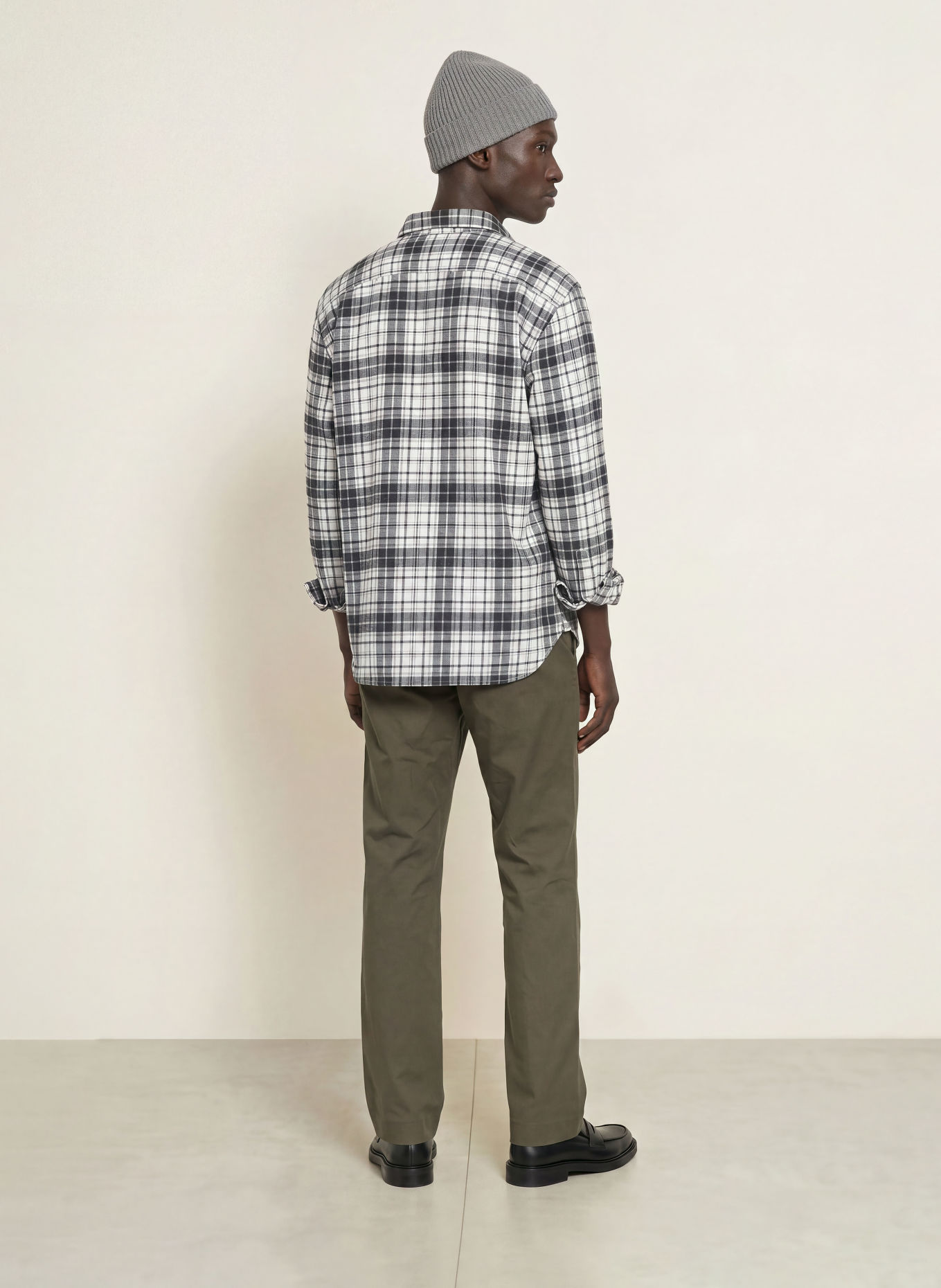 TOMMY HILFIGER Classic Fit Flannel Shirt: WHITE / DARK GRAY / GRAY