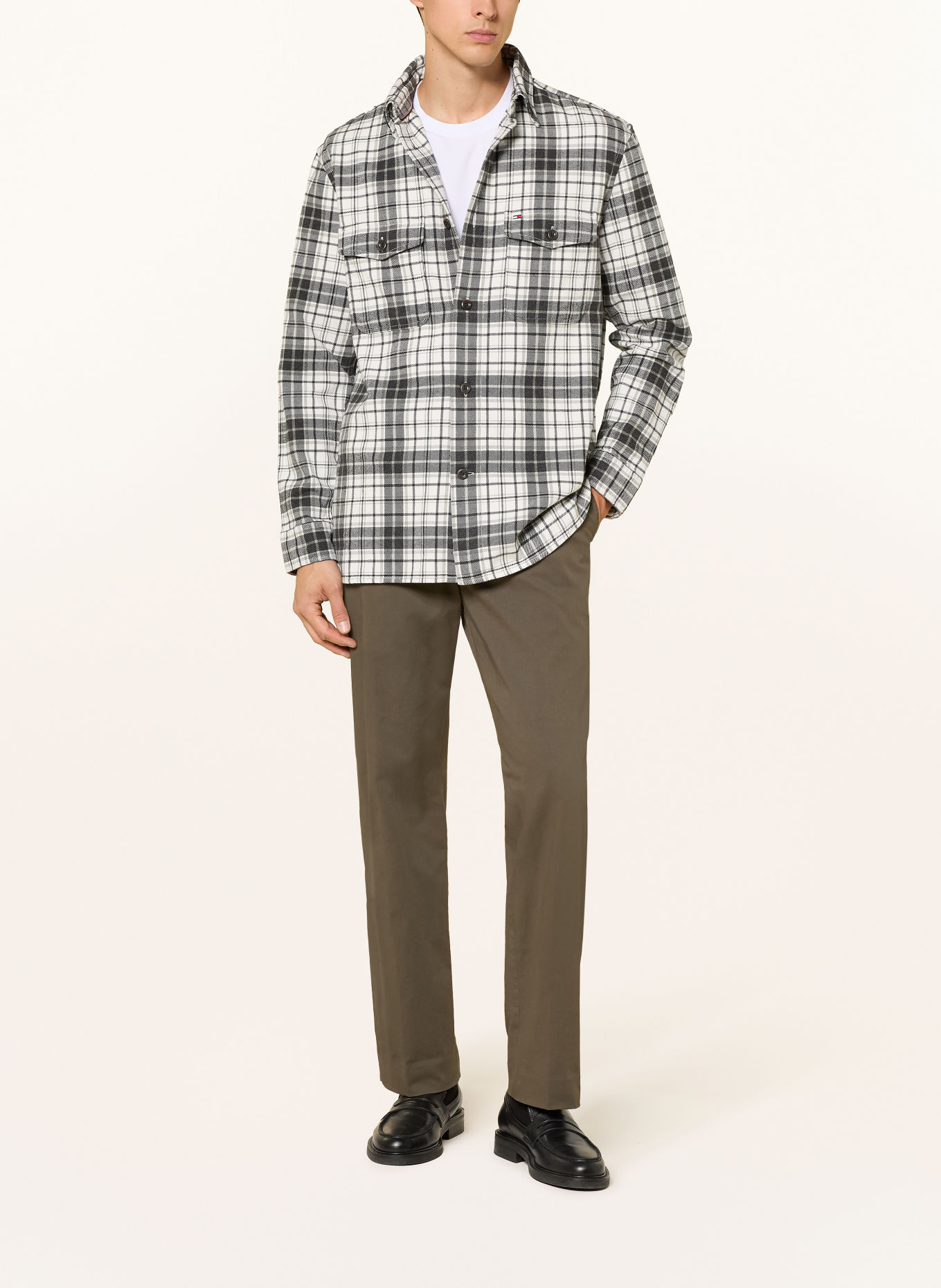 TOMMY HILFIGER Classic Fit Flannel Shirt: WHITE / DARK GRAY / GRAY