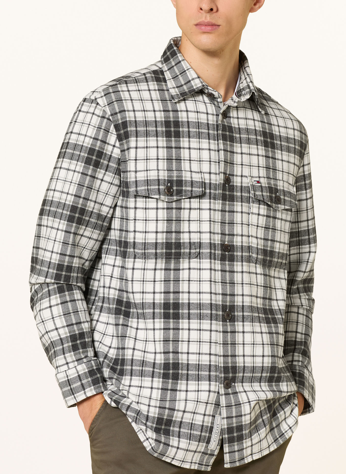 TOMMY HILFIGER Classic Fit Flannel Shirt: WHITE / DARK GRAY / GRAY