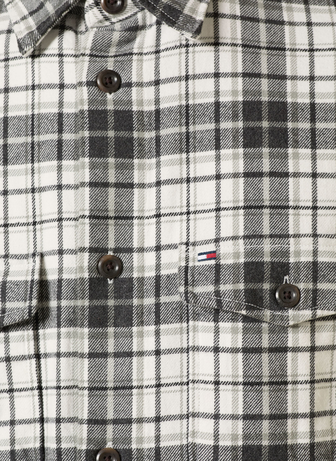 TOMMY HILFIGER Classic Fit Flannel Shirt: WHITE / DARK GRAY / GRAY