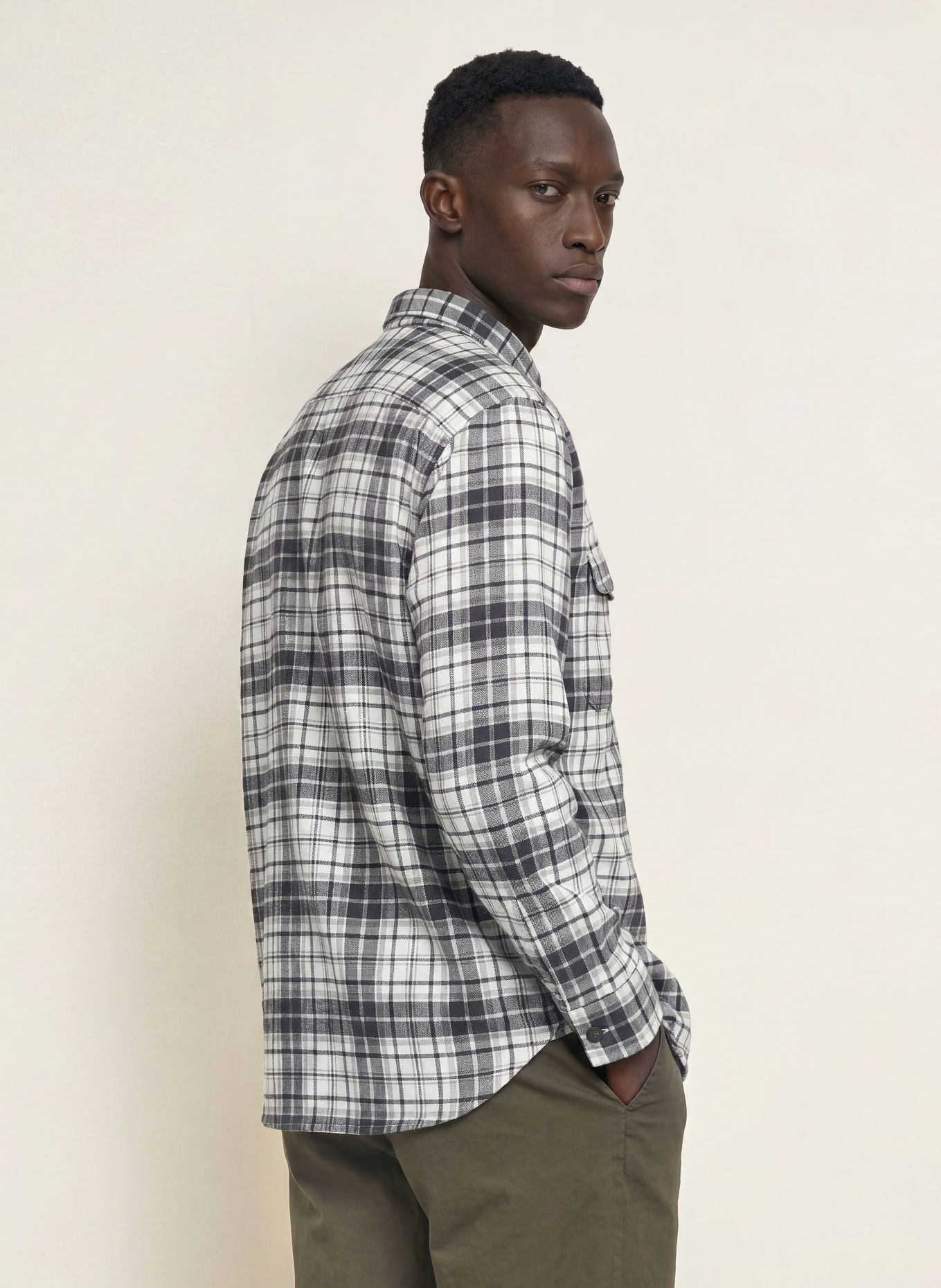 TOMMY HILFIGER Classic Fit Flannel Shirt: WHITE / DARK GRAY / GRAY