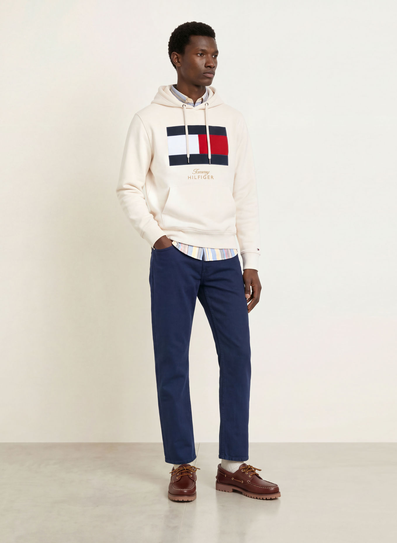 TOMMY HILFIGER Hoodie: ECRU / RÖD / MÖRKBLÅ