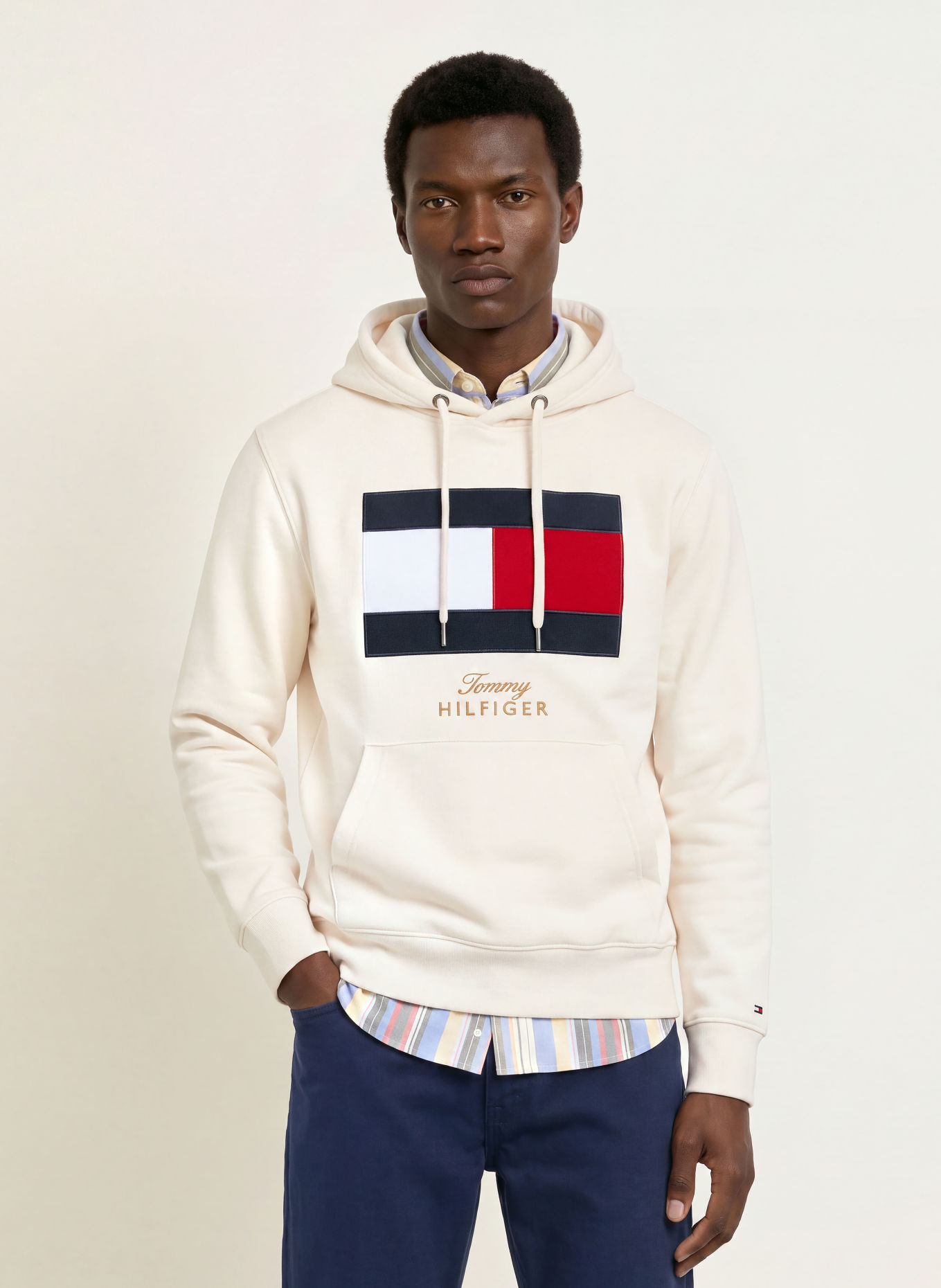 TOMMY HILFIGER Hoodie: ECRU / RÖD / MÖRKBLÅ