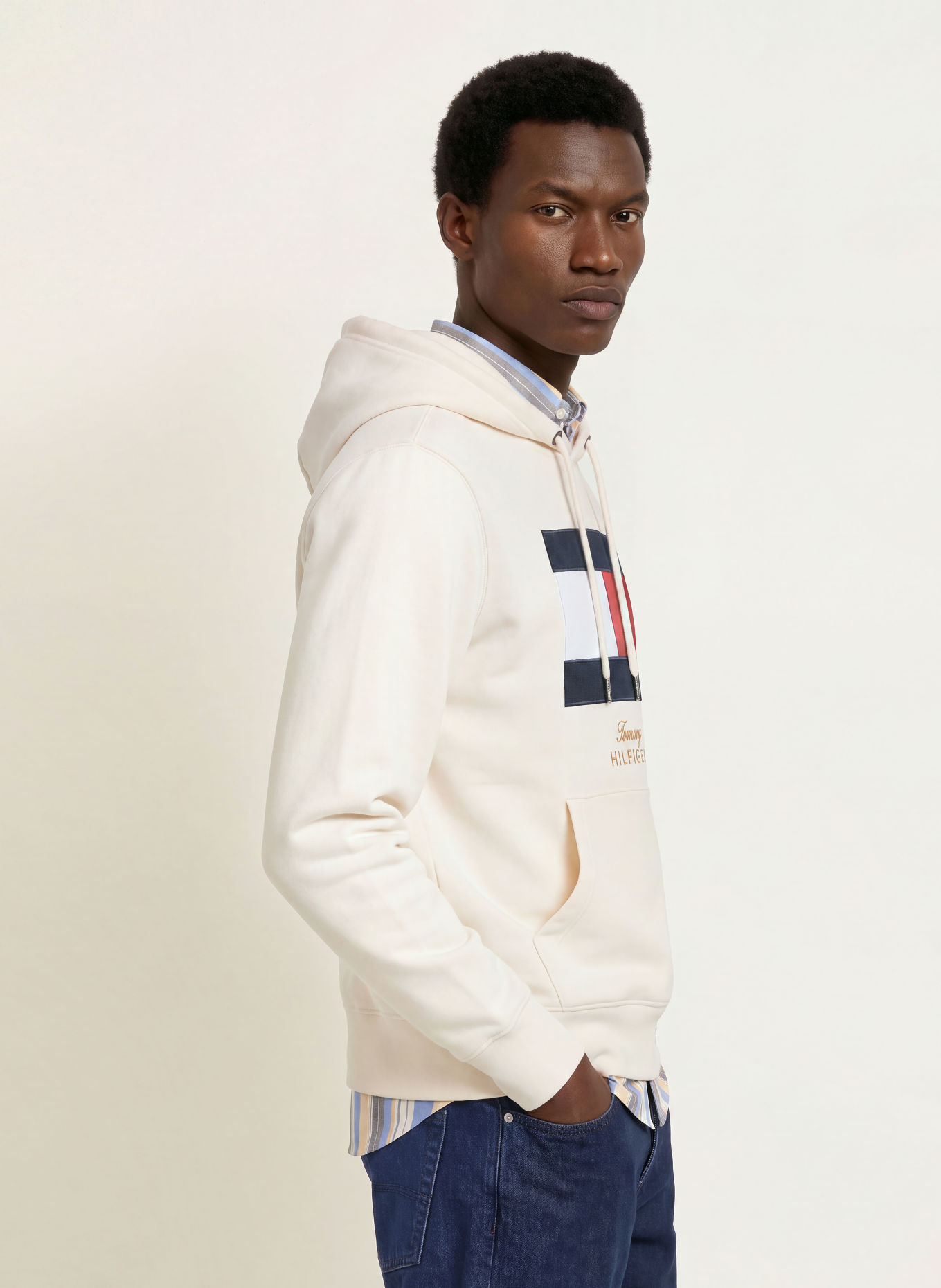 TOMMY HILFIGER Hoodie: ECRU / RÖD / MÖRKBLÅ