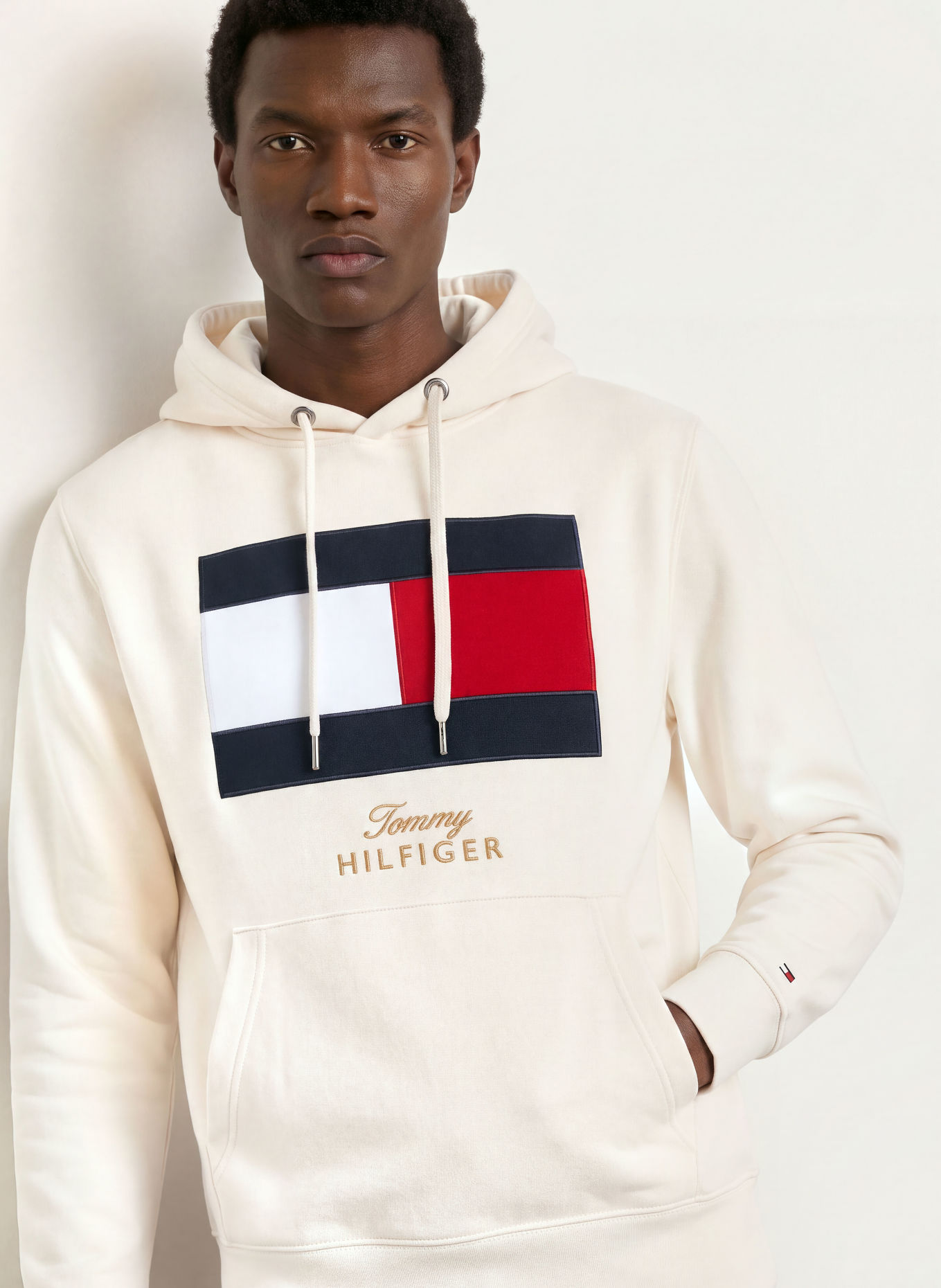 TOMMY HILFIGER Hoodie: ECRU / RÖD / MÖRKBLÅ