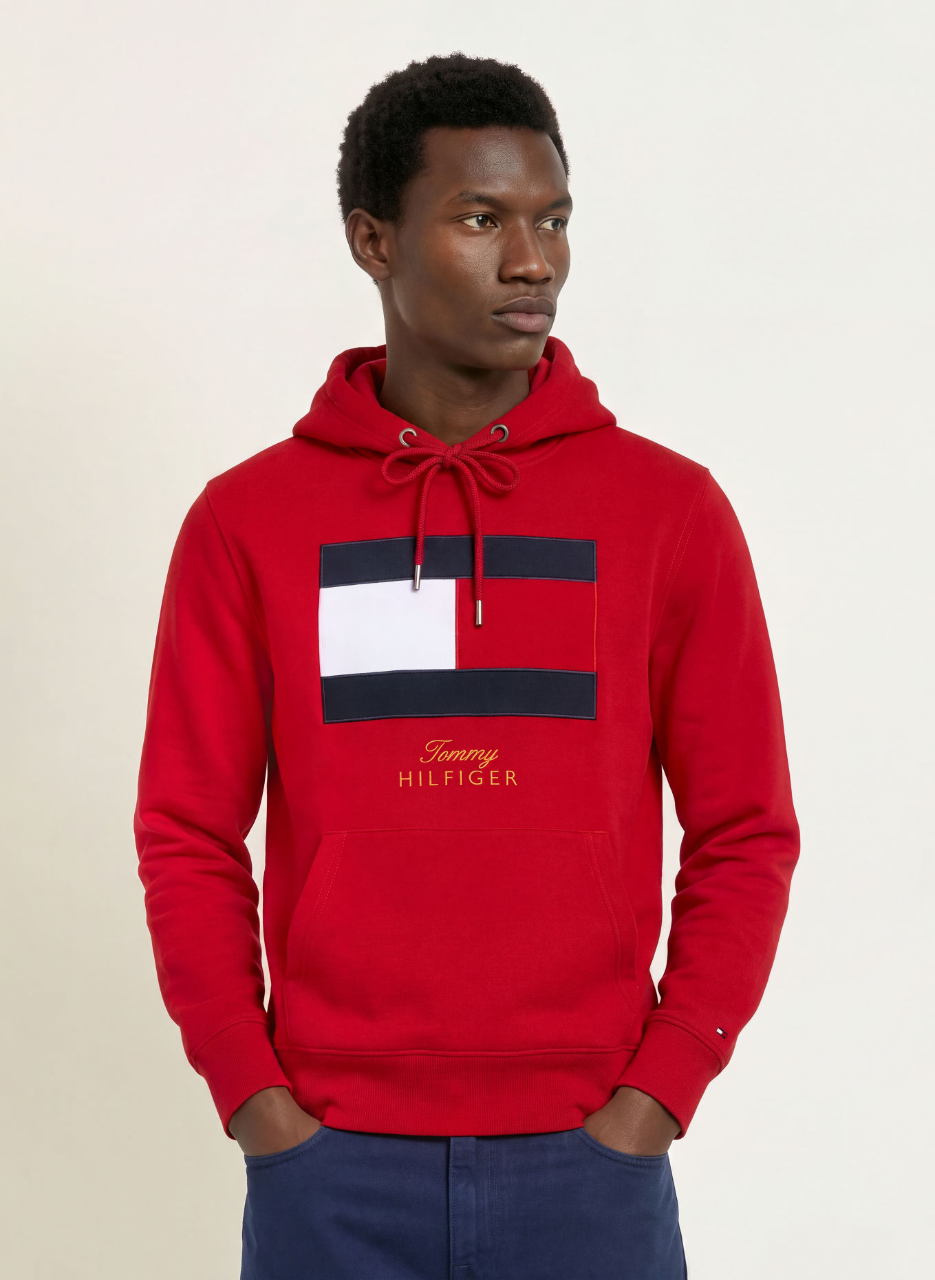 TOMMY HILFIGER Hanorac cu glugă: ROȘU / ALBASTRU ÎNCHIS / ALB