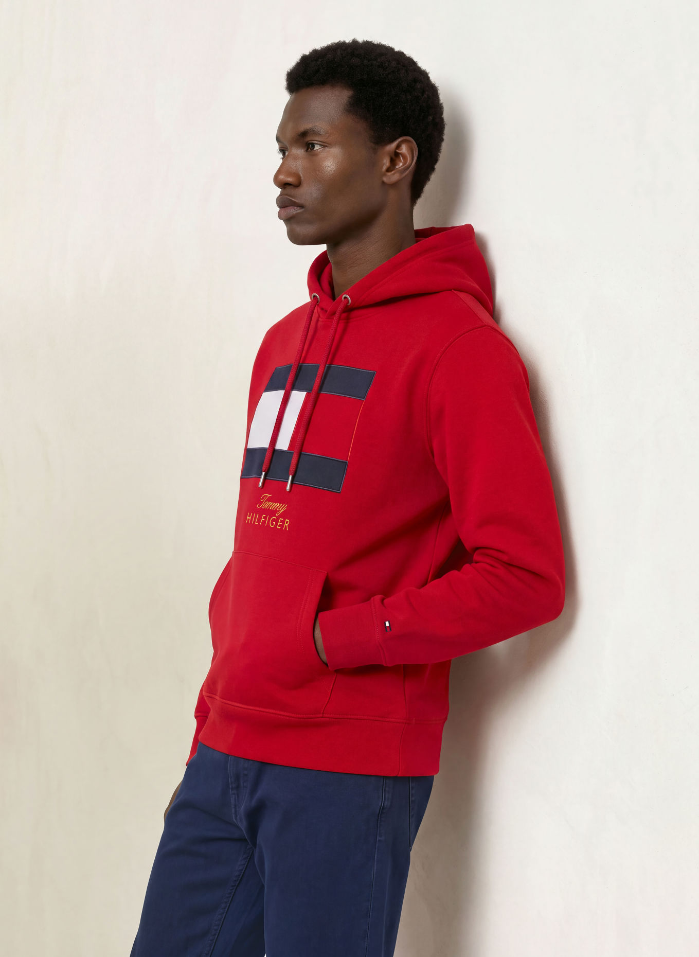 TOMMY HILFIGER Hanorac cu glugă: ROȘU / ALBASTRU ÎNCHIS / ALB