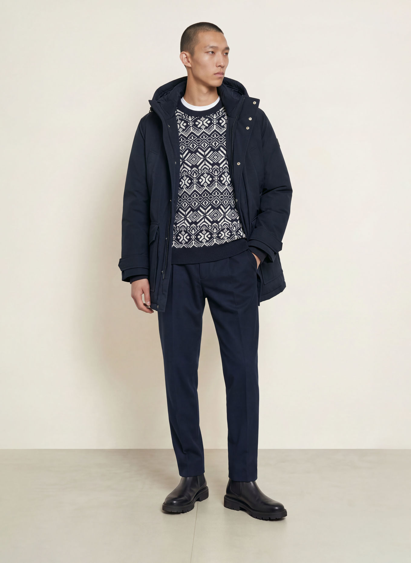 TOMMY HILFIGER Pullover: DUNKELBLAU / ECRU