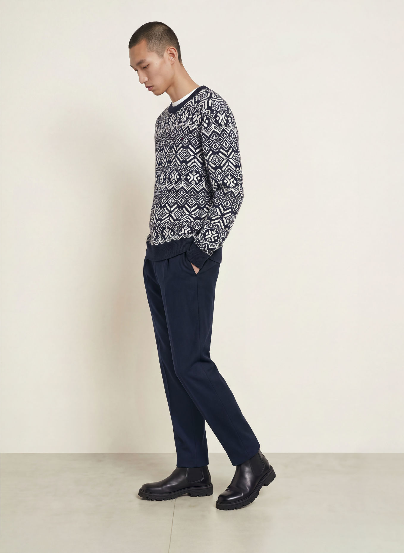 TOMMY HILFIGER Pullover: DUNKELBLAU / ECRU