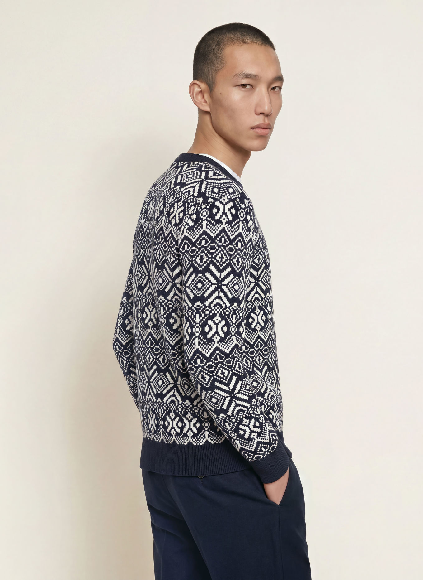 TOMMY HILFIGER Pullover: DUNKELBLAU / ECRU