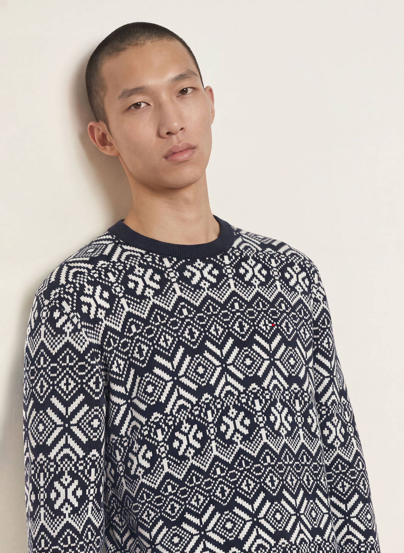 TOMMY HILFIGER Pullover: DUNKELBLAU / ECRU
