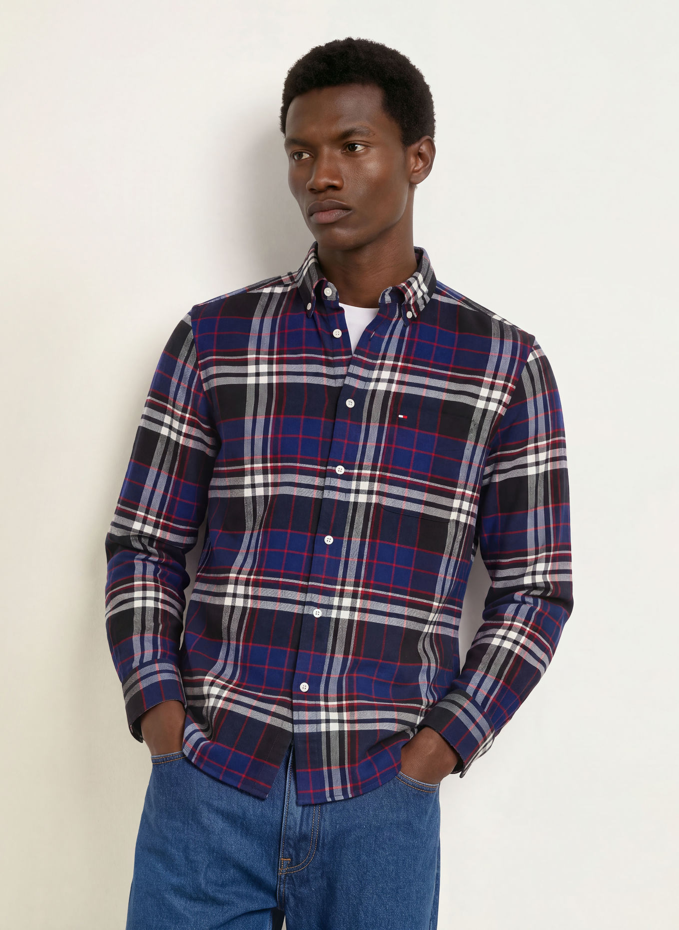 TOMMY HILFIGER Flanellhemd Regular Fit: BLAU / DUNKELROT / WEISS
