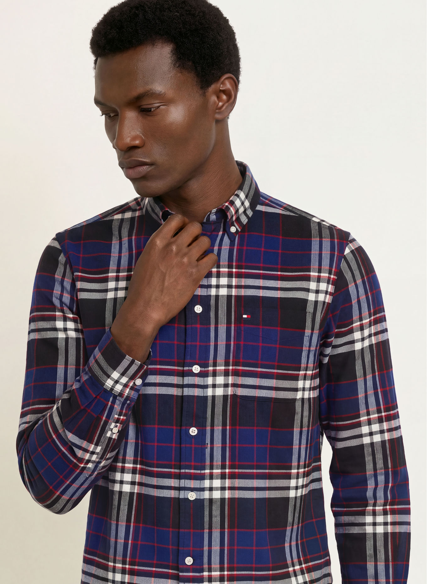 TOMMY HILFIGER Flanellhemd Regular Fit: BLAU / DUNKELROT / WEISS