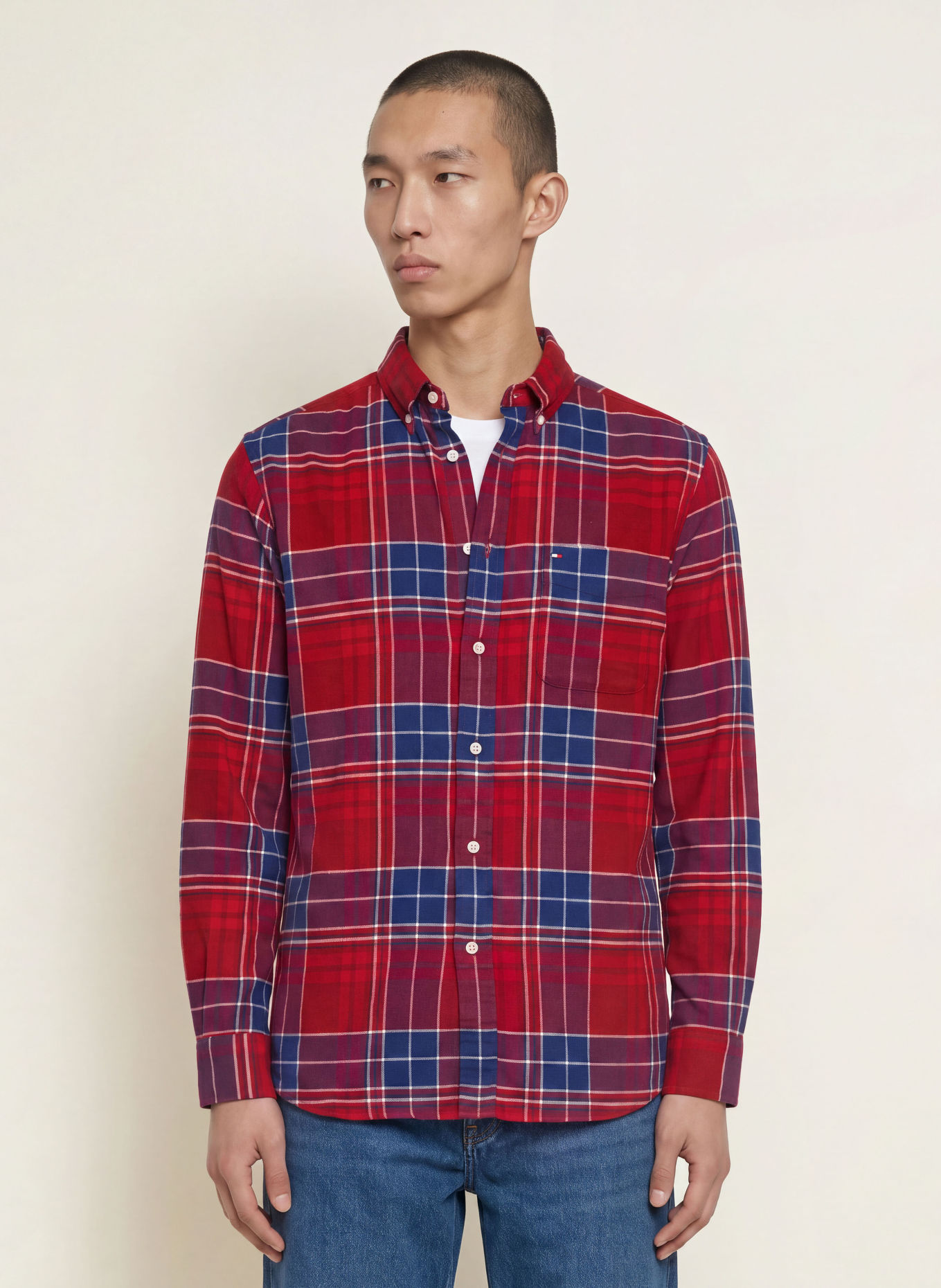 TOMMY HILFIGER Flanellhemd Regular Fit: ROT / DUNKELLILA / DUNKELBLAU